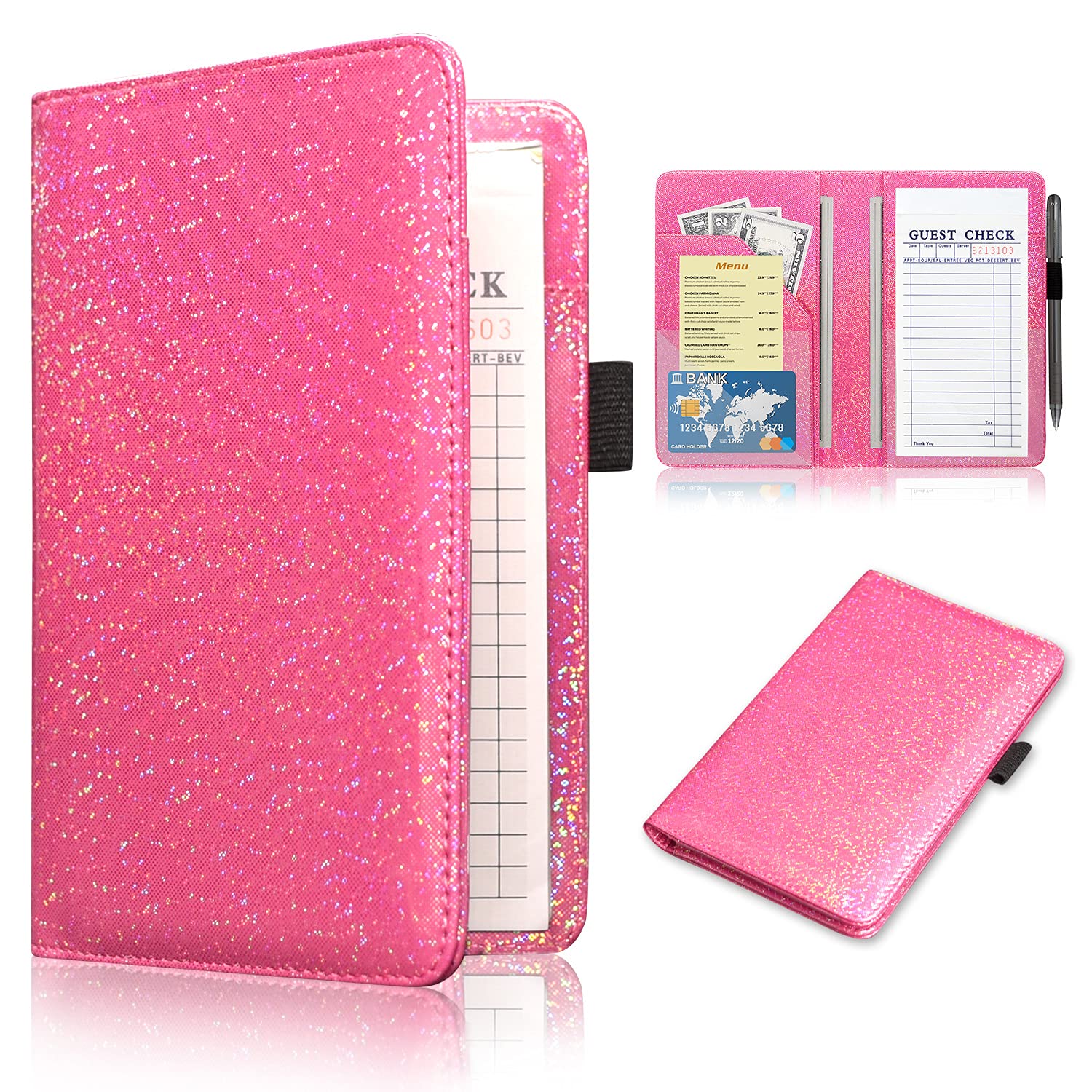 ACdream Server Books for Waitress, Guest Book Note Pad, Cute Pocket Leather Money Organizer Wallet, Cash Check Bill Receipt Holder Presenter, Waiter