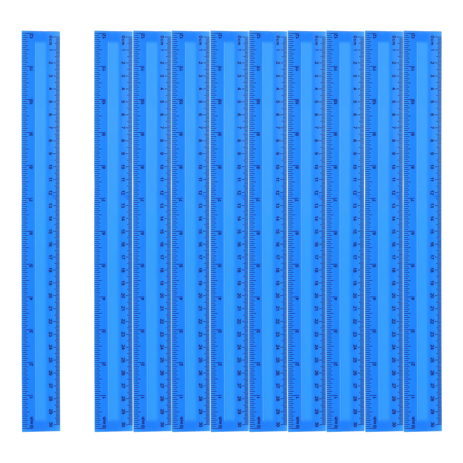 sourcing map 12pcs Plastic Rulers 12" (30cm) Clear Straight Ruler Measuring Tool Inches and Centimeters for Home Office Classrooms Drafting, Blue