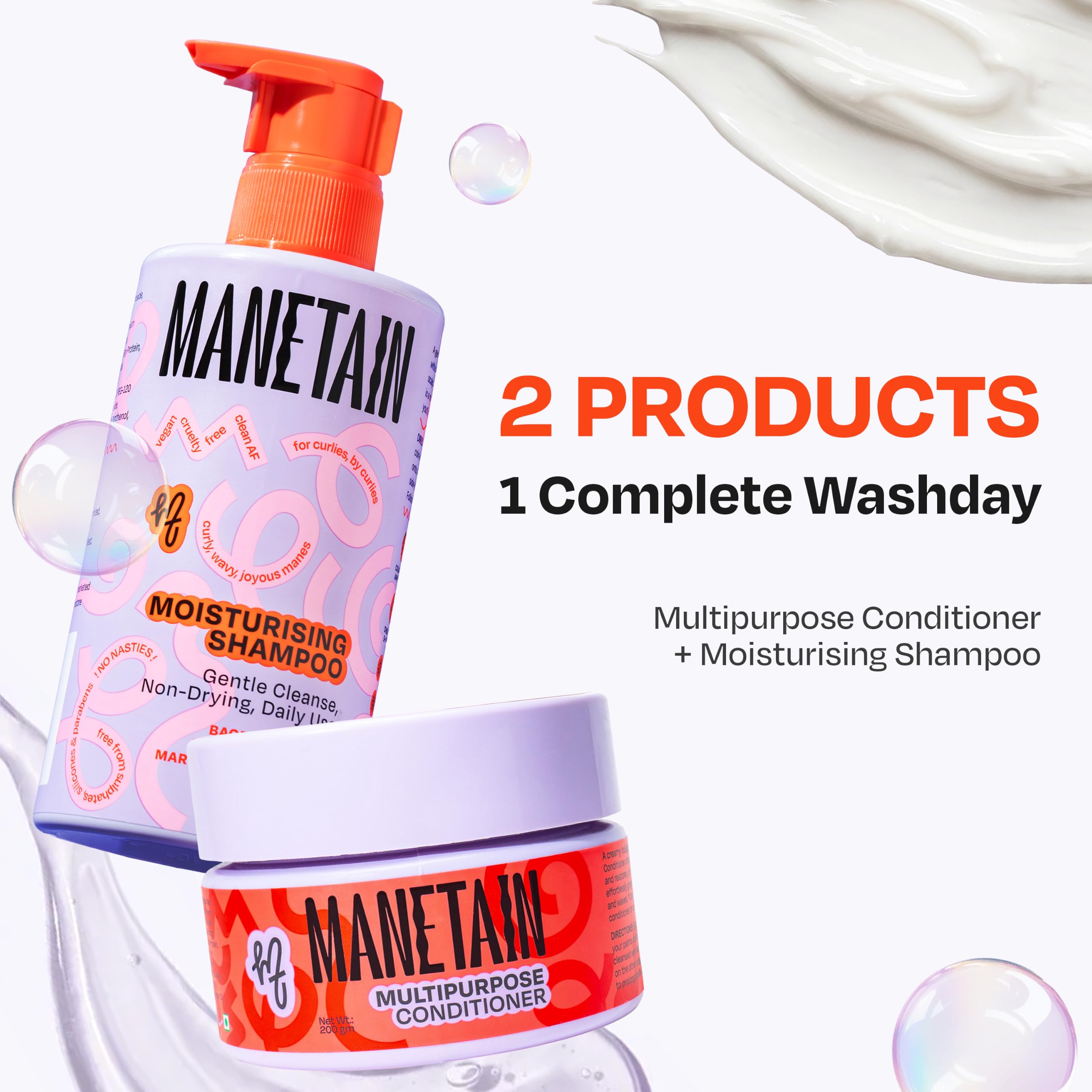 MANETAIN Beginner Basic Bundle | Moisturising Shampoo 237ml & Multipurpose Conditioner 200gm | Protein/Moisture Balanced for Curly, Wavy & Frizzy Hair | Frizz Control, Hydrating, Strengthening, Curl Enhancing | CG Friendly product image 6