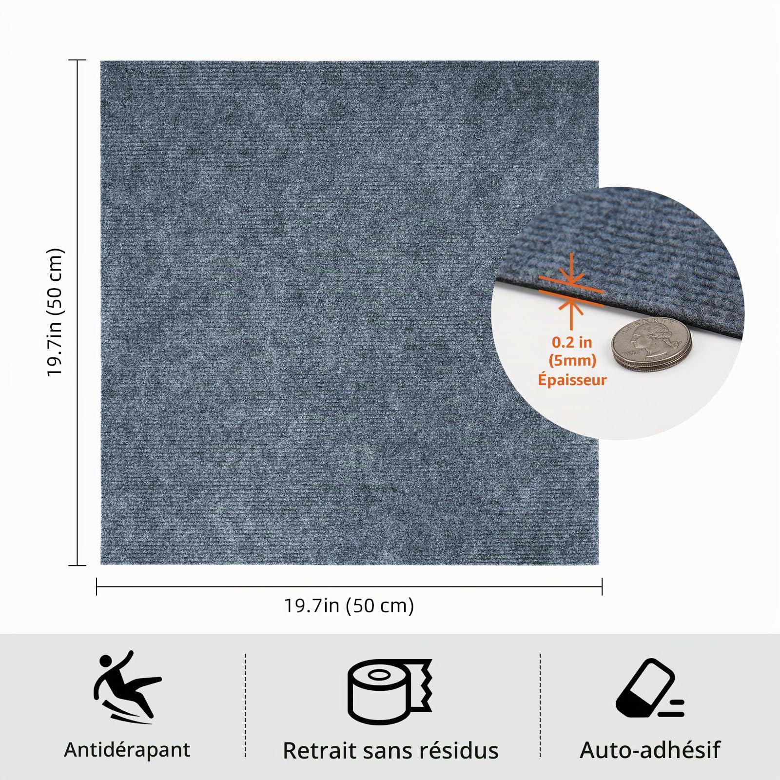 Vieshful Dalles de Moquette Autocollantes 10 Pièces Carrées Gris Clair | 50x50 cm Revêtement de sol adhésif facile à poser pour maison, bureau, salon, chambre et espaces commerciaux
