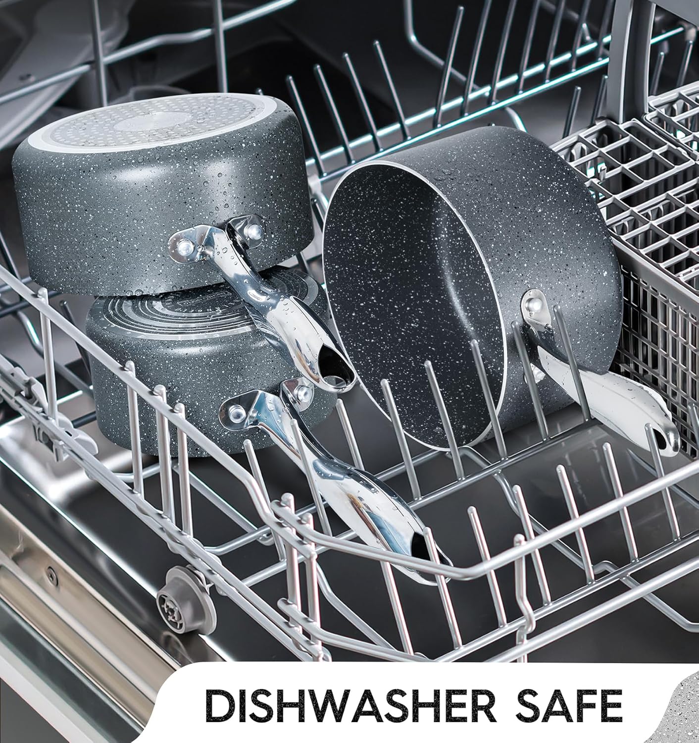 MICHELANGELO Sauce Pan with Lid, 1 Quart Saucepan with Lid Granite, Non Stick Sauce Pan with Stainless Steel Handle, 1 Qt Saucepan with Nonstick Coating, Grey - Image 4