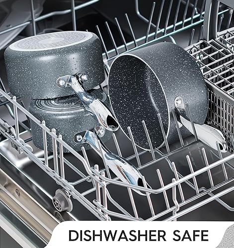 Miniatura 4 de MICHELANGELO Sartén con tapa, cacerola de 1 cuarto de galón con tapa de granito, sartén antiadherente con mango de acero inoxidable, cacerola de 1