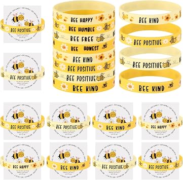 Knitgrip 24 Set Bee Bracelet Bulk Silicone Wristband with Motivational Card