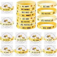 Knitgrip 24 Set Bee Bracelets Inspirational Gifts Bulk Silicone Bee Theme Wristband Motivational Cards for Stocking Stuffer Party Favors Decorations
