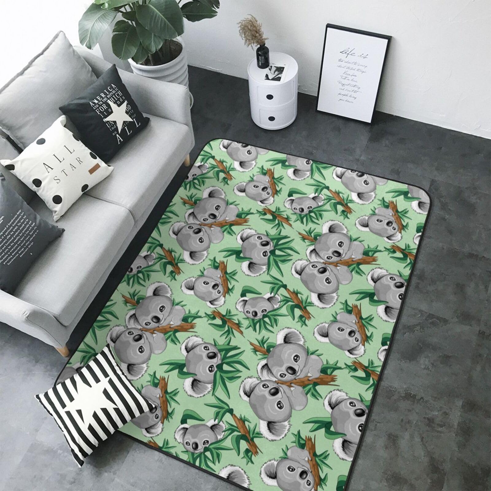 Tapis lavable en machine koala vert gris grand format