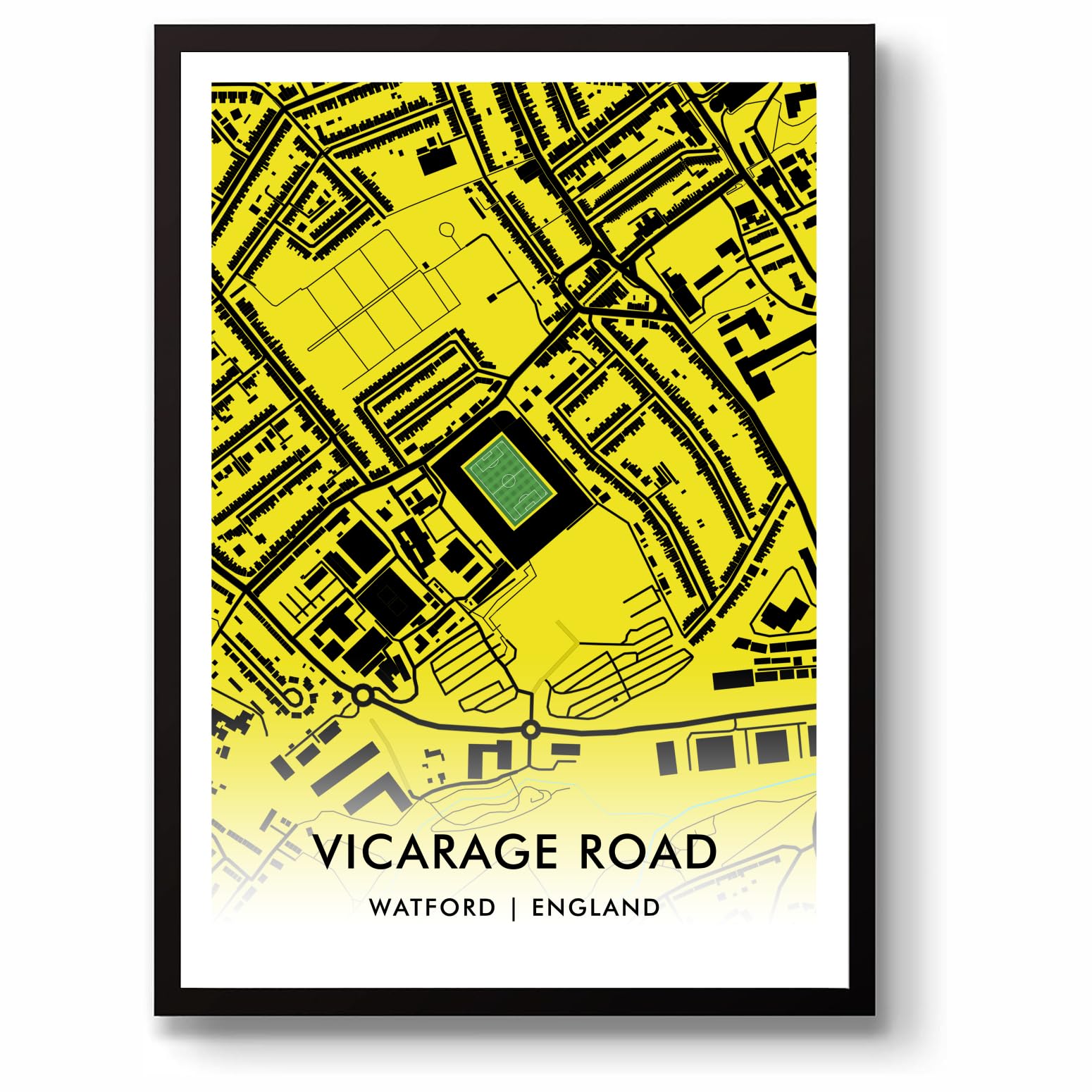 GroundDesigns WATFORD FC Football Gift VICARAGE ROAD Stadium Art Map A3 Print WFC