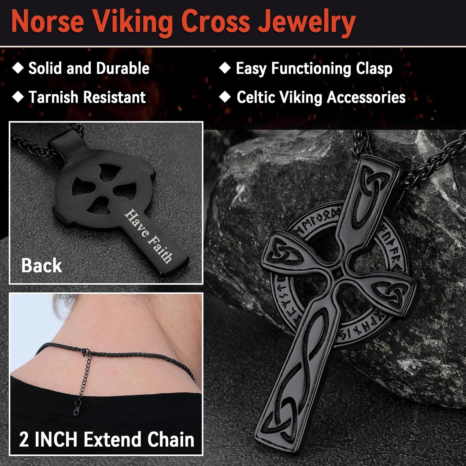FaithHeart Norse Viking Rune Necklace with Adjustable Braided Leather/Stainless Steel Rope Chains for Men Women, Vintage Amulet Jewelry Gift with Delicate Box - Image 5