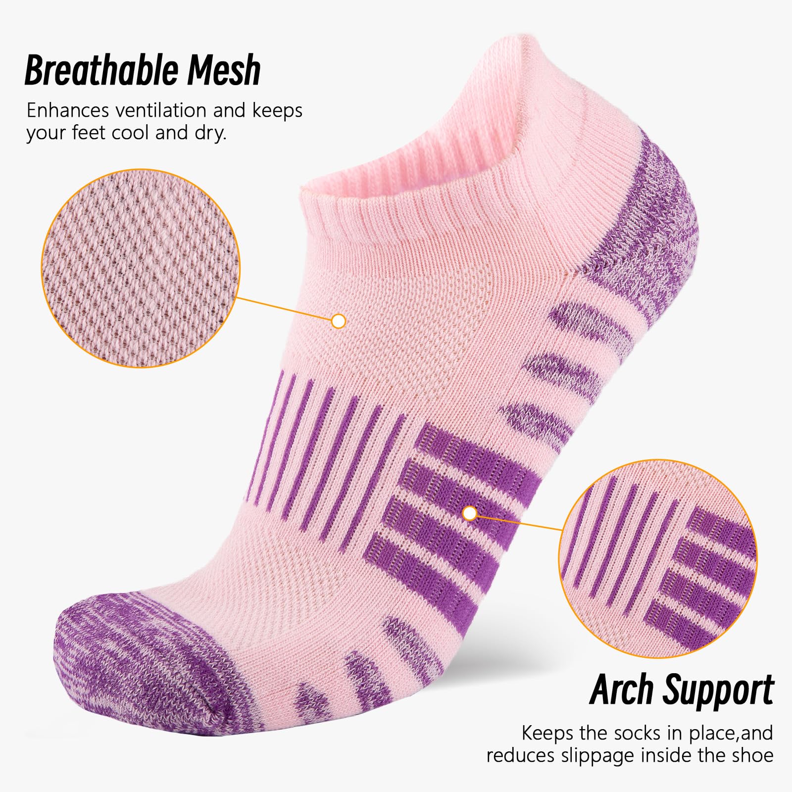 COOPLUS 6 pares de calcetines de tobillo para mujer, atléticos, gruesos, acolchados, de algodón, para correr, corte bajo