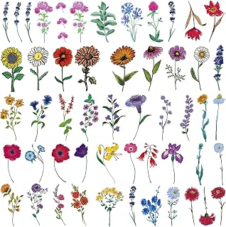 Tazimi 12 Sheets Temporary Tattoos - Watercolor Flower & Lavender Sunflower Violet Rose Tattoo Stickers for Women & Kids