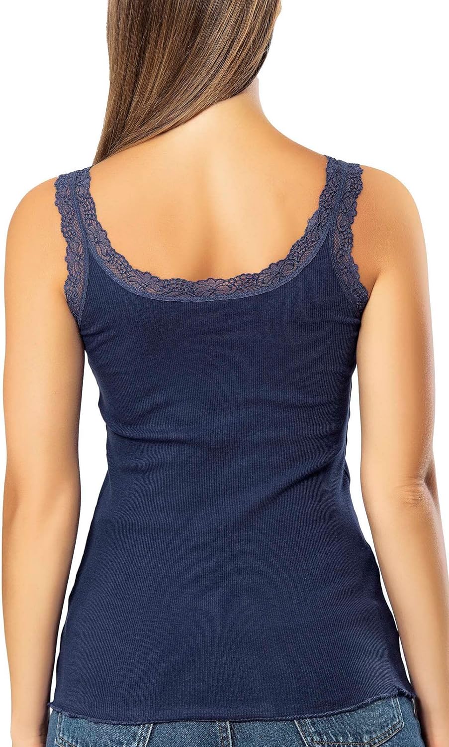 VAVONNE Lace Camisole Tank Tops for Women, Soft Stretch Ribbed Cotton Cami - Image 4