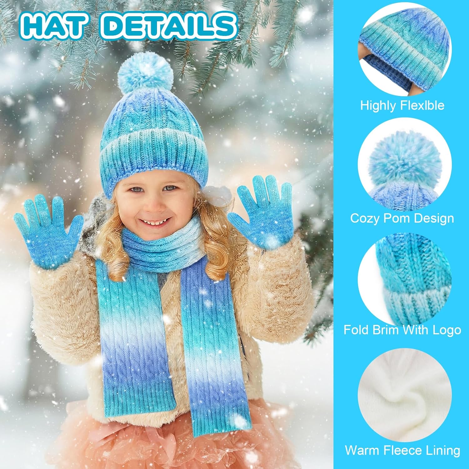 Kids Hat Gloves wiht Scarf Winter Girls Scarves and Gloves Set Fleece Lined Beanie Soft Scarf for Christmas Gift - Image 3