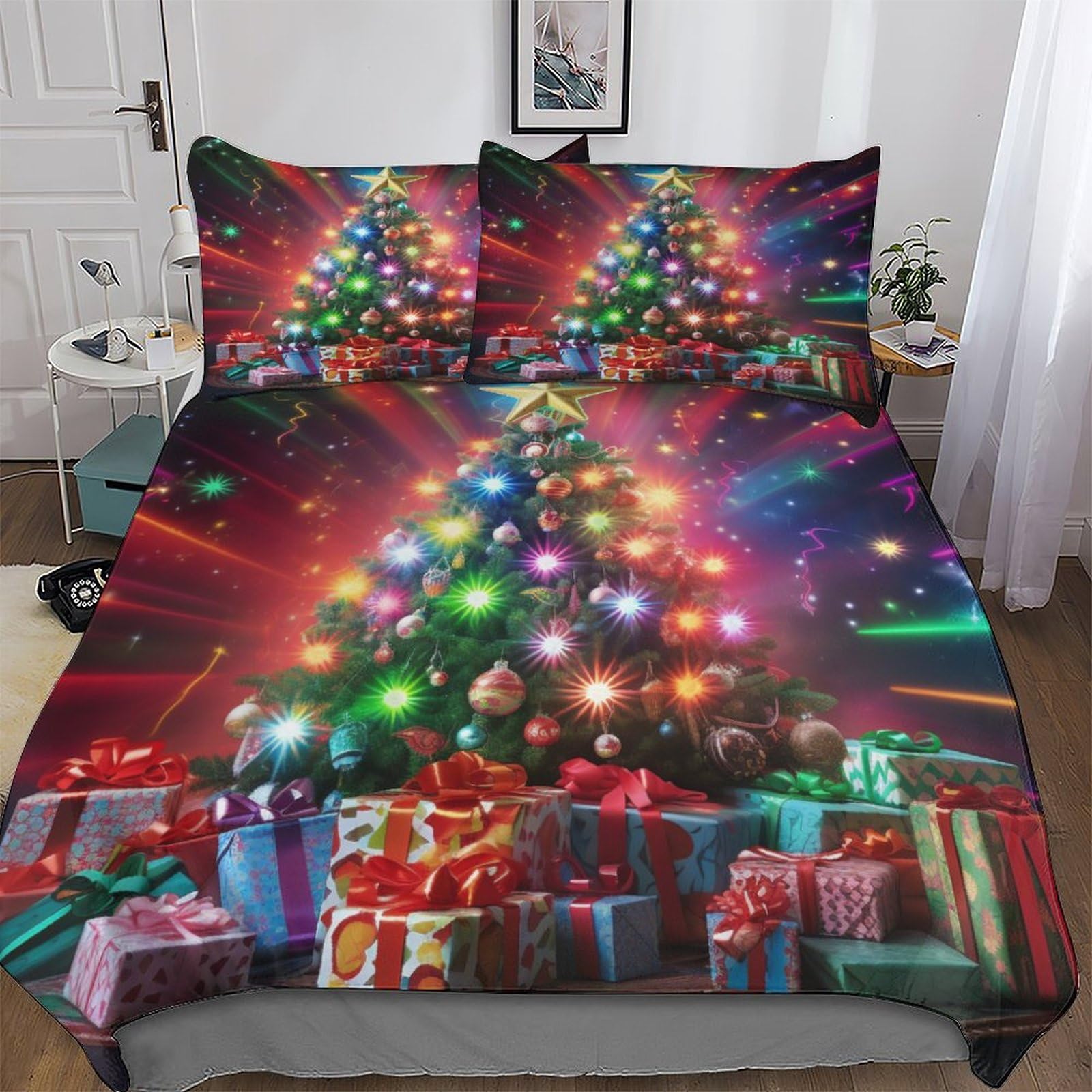 GGJJTT Christmas Tree 3D Duvet Cover Microfiber Bedding Set Quilt Covers with Pillowcases Soft Comforter Cover For Boys Girls Double 200x200cm