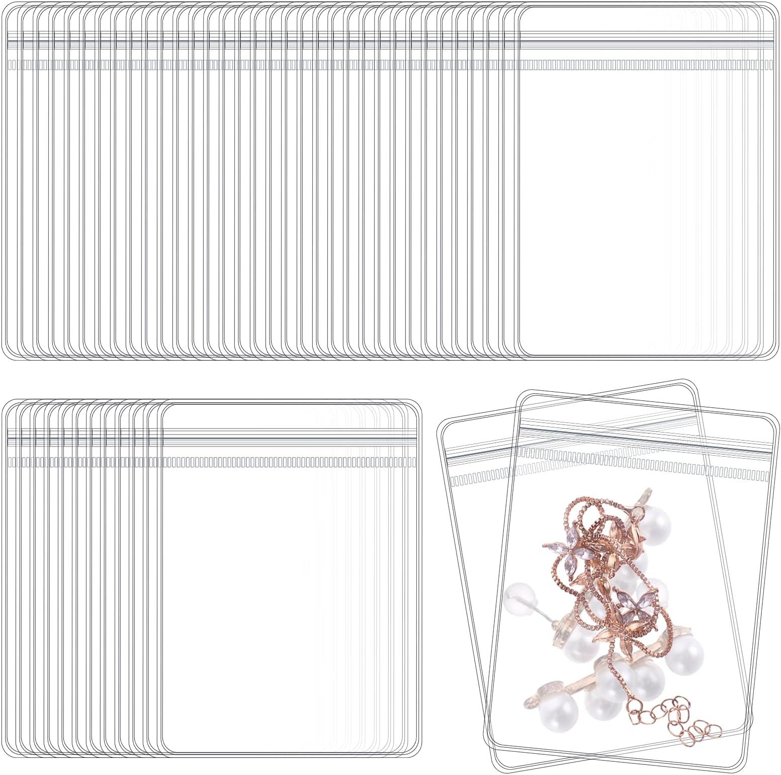 KALIONE80 Pcs PVC Jewelry Bags Clear Self Seal Jewelry Pouch, Plastic Jewelry Bags Clear Zipper Bag Anti Oxidizing Lock Pouches for Earrings Rings Necklace Jewelry Packing Bags
