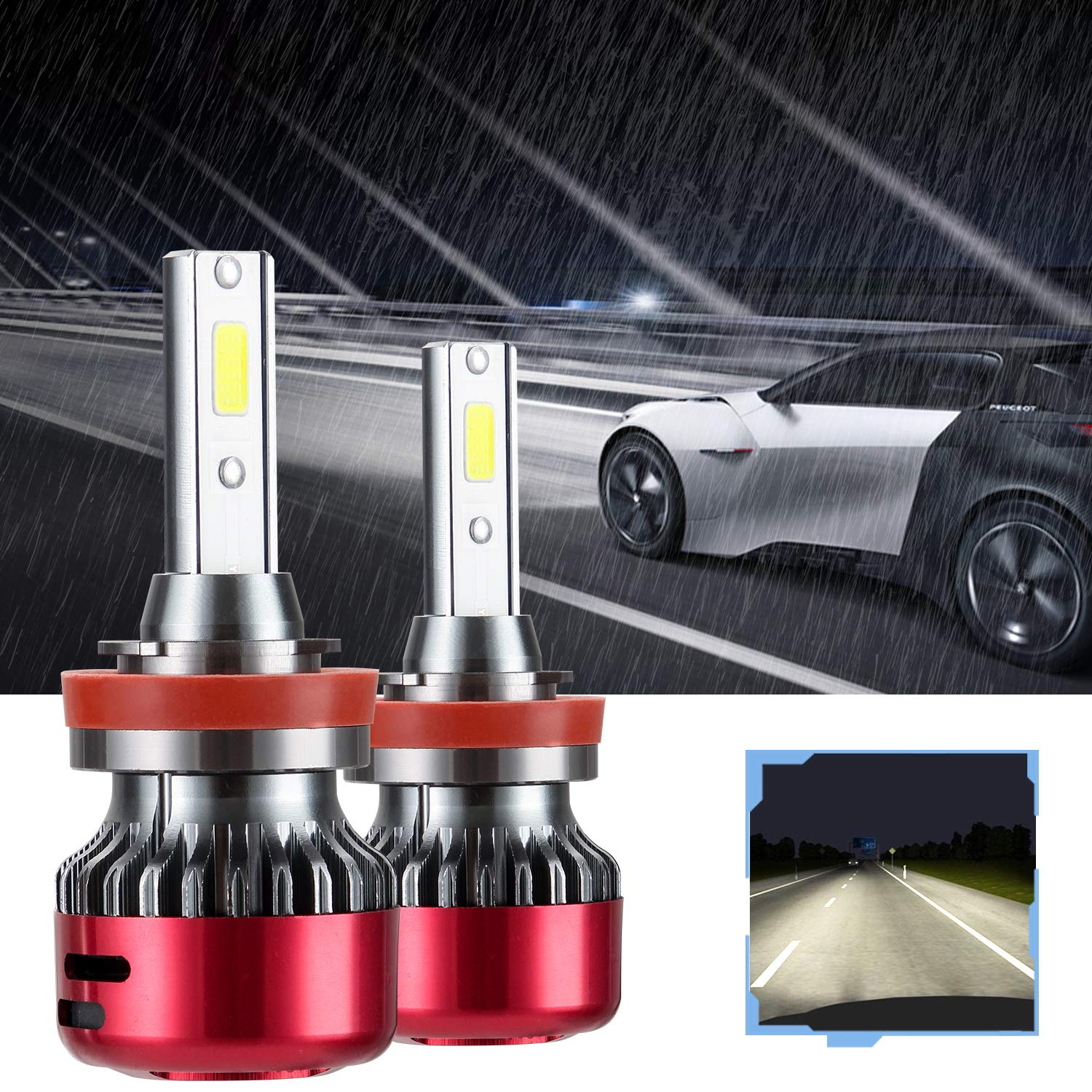 1 para 1000 lm żarówka LED 6000 K zimna biel samochód lampa konwersja żarówki przeciwmgielne DC 9-30 V światło do jazdy (H8/H9/H11)