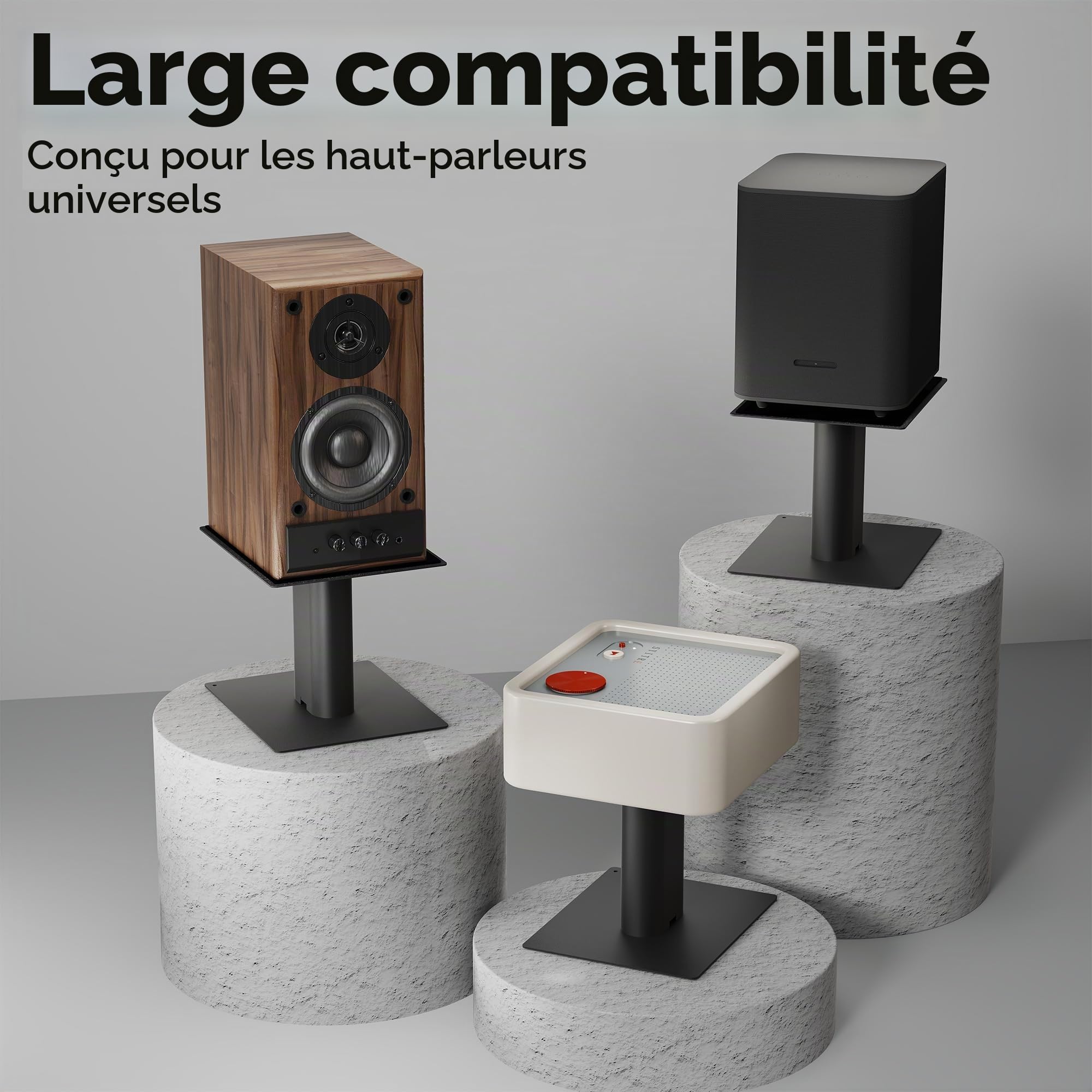 suptek Support d'Enceinte de Bureau avec Plateau 16,5 x 20 cm, Universel Supports de Haut-parleurs Idéal pour Home Cinéma et Bureau,Hauteur 157 mm Charge Max 20 kg, Lot de 2, Noir SDM003MB