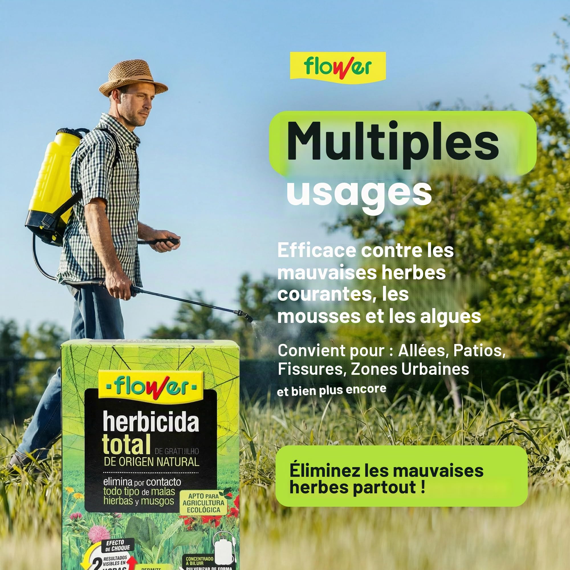 FLOWER X3 Désherbant total écologique 450 m² 750 ml Alternative au glyphosate