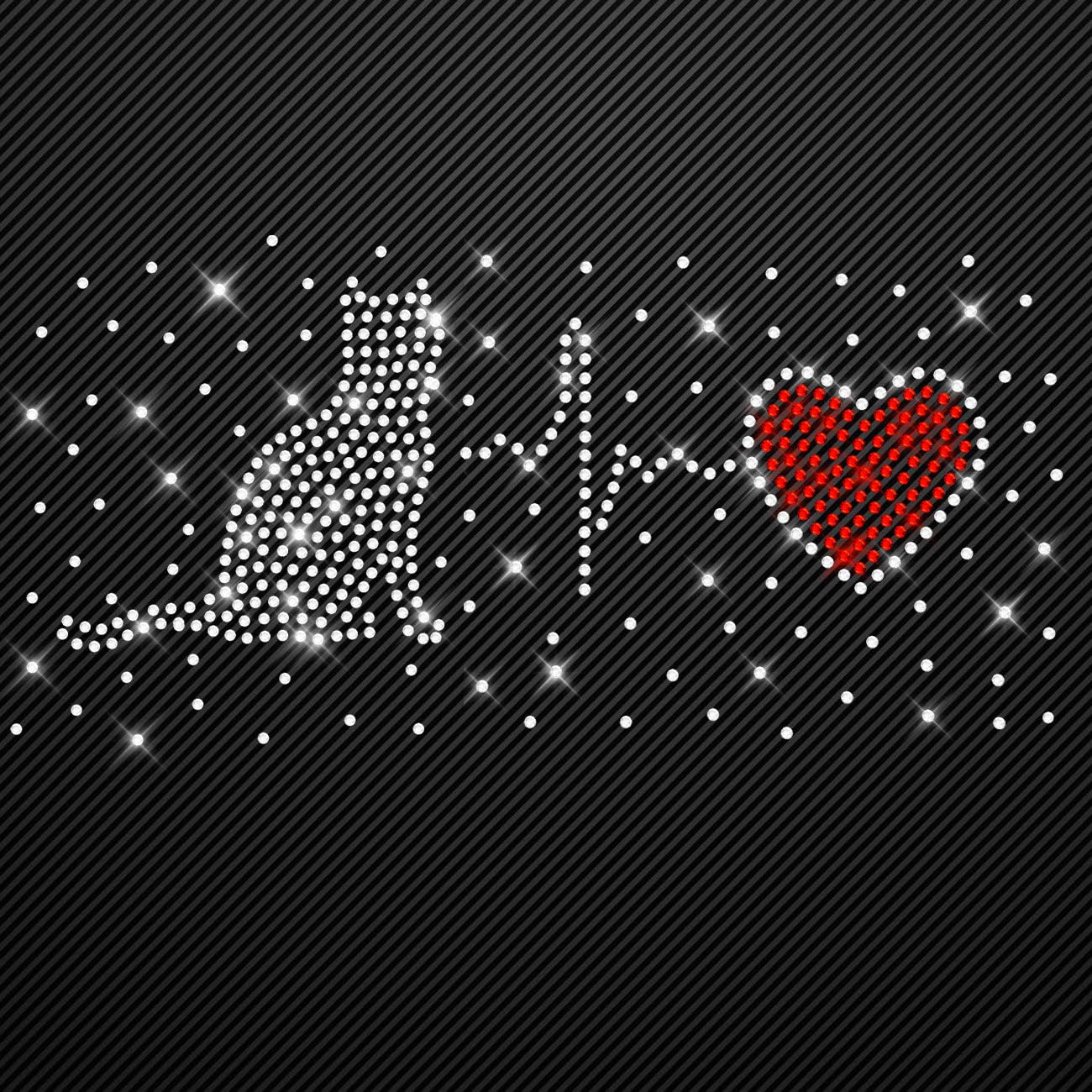 Glitzerdeals Iron-On Rhinestone Cat on Herzline EGK Heart Glitter Image for Iron-On Cat Rhinestone Motif Cat Iron-On Glitter Cats