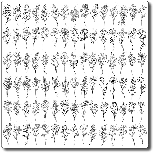 CHARLENT 40 Sheets Black Flower Temporary Tattoos for Women