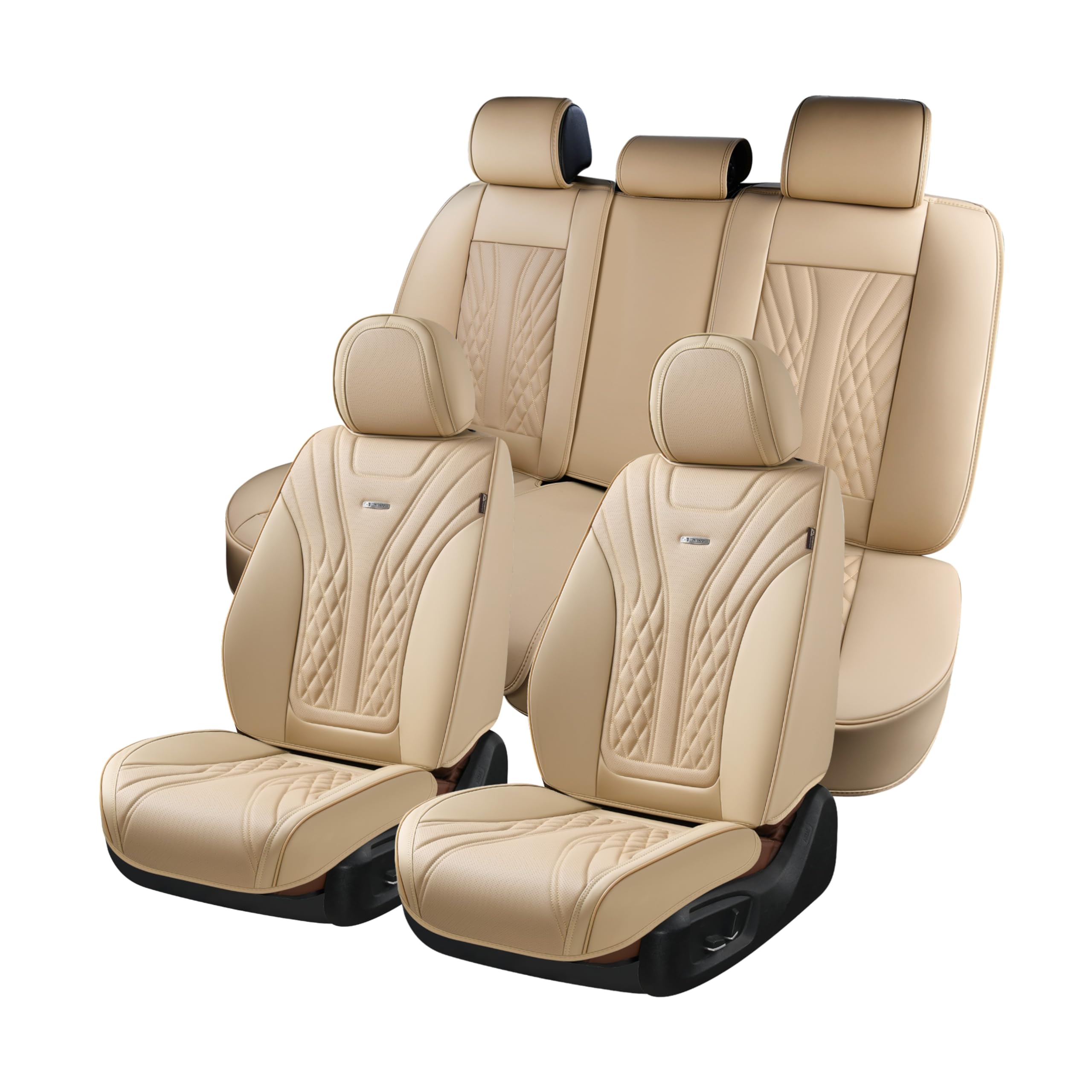 Photo 1 of **DAMAGED READ NOTES**Coverado Car Seat Covers Full Set, 5 Seats Front Seat Cover and Back Seat Covers for Cars, Automotive Seat Covers Nappa Leather Waterproof Seat Covers, Car Seat Protectors Universal for Cars Beige Beige FullSet1023635427
