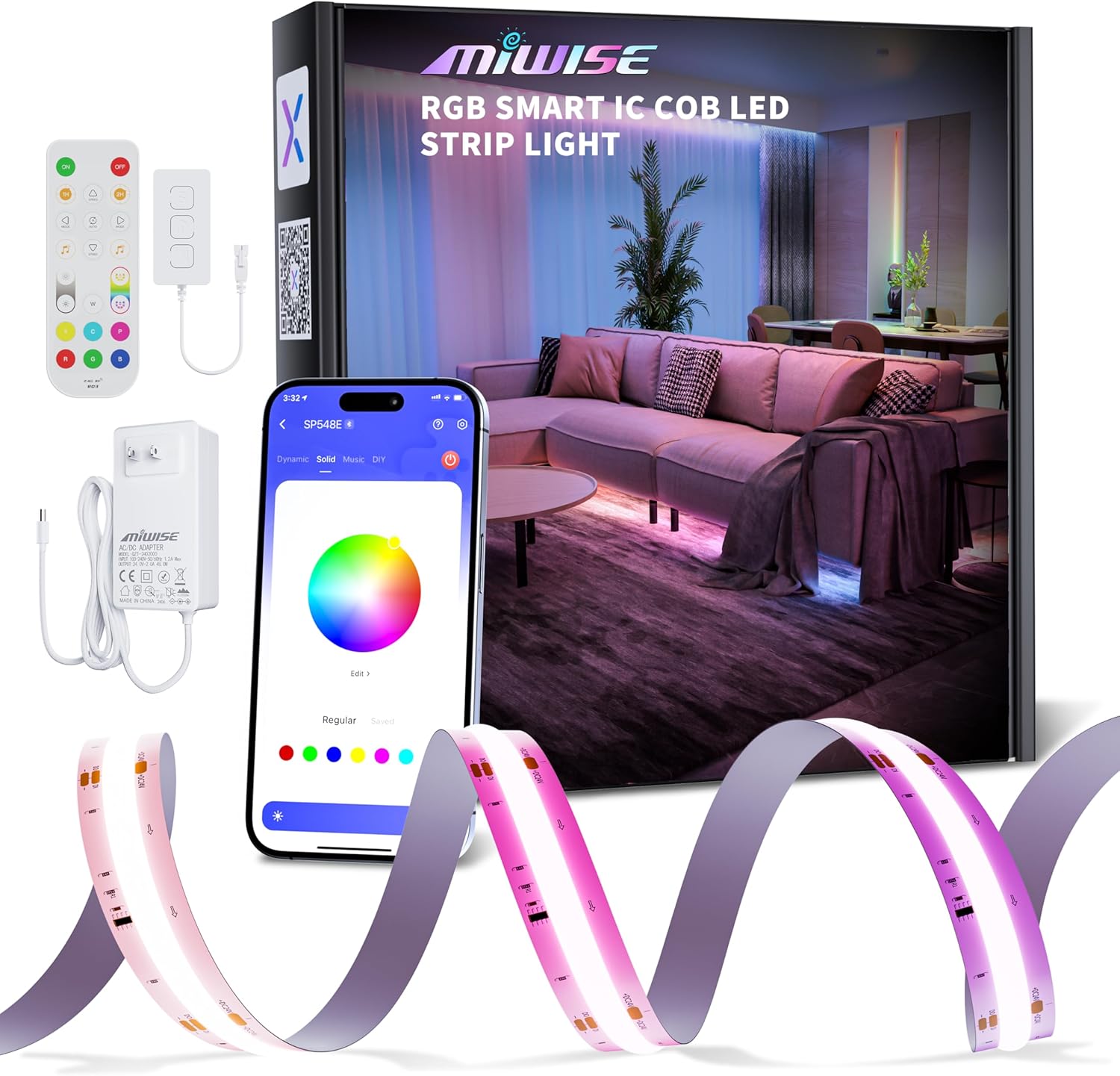 MIWISE RGB Smart COB LED Strip Light,Color Chasing Music Sync Smart IC LED Strip Lights,WS2811 Addressable Multiple Colors LED Tape Lighting Work with Alexa/Google,for Bedroom DIY Lighting Projects MIWISE RGB Smart COB LED Strip Light,Color Chasing Music Sync Smart IC LED Strip Lights,WS2811 Addressable Multiple Colors LED Tape Lighting Work with Alexa/Google,for Bedroom DIY Lighting Projects