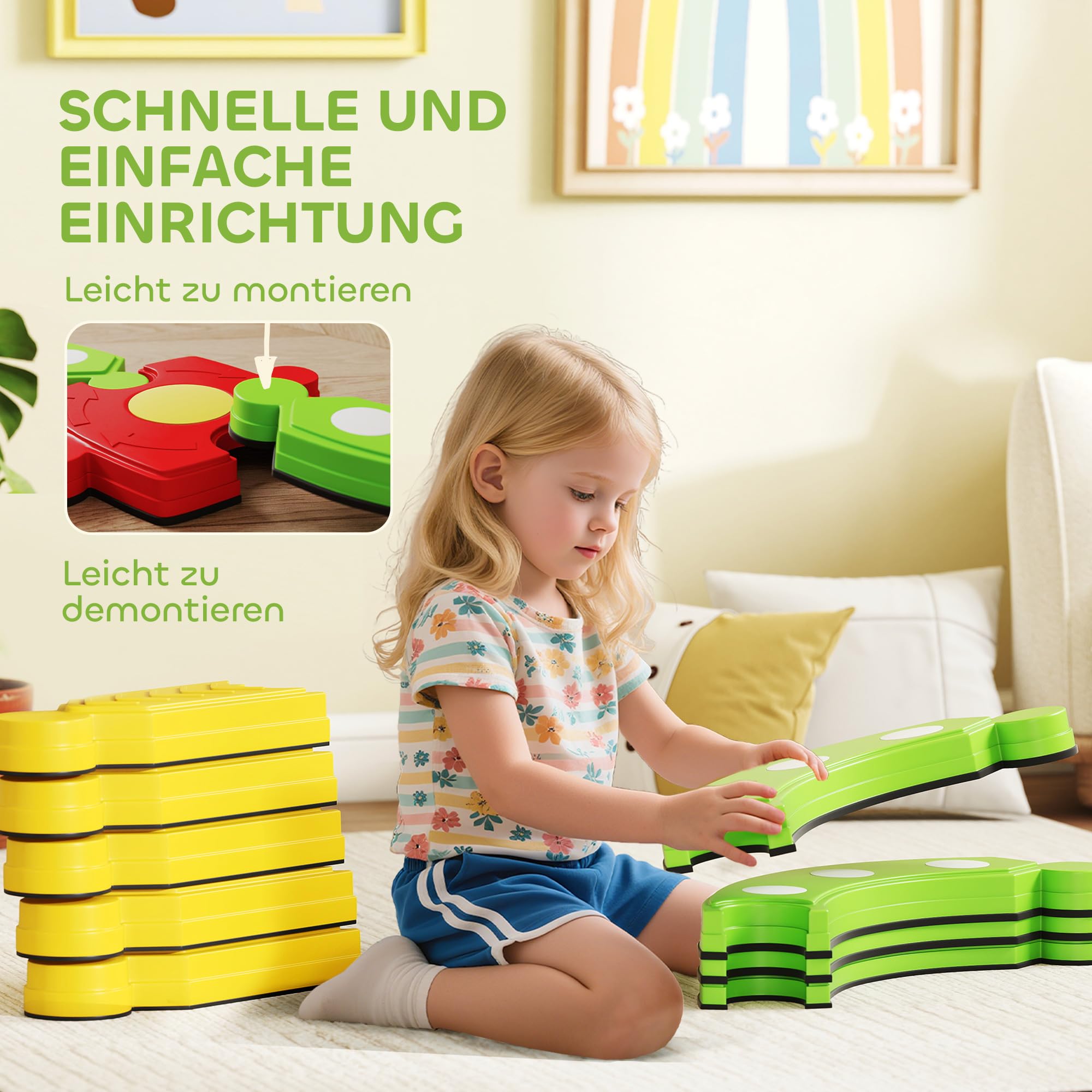 AIYAPLAY Balancierbalken Kinder Schwebebalken mit 25 Balanciersteine frei kombinierbar Montessori-Spielzeug mit rutschfester Oberfläche für Kinder von 3-8 Jahren, für Drinnen Draußen für Koordination