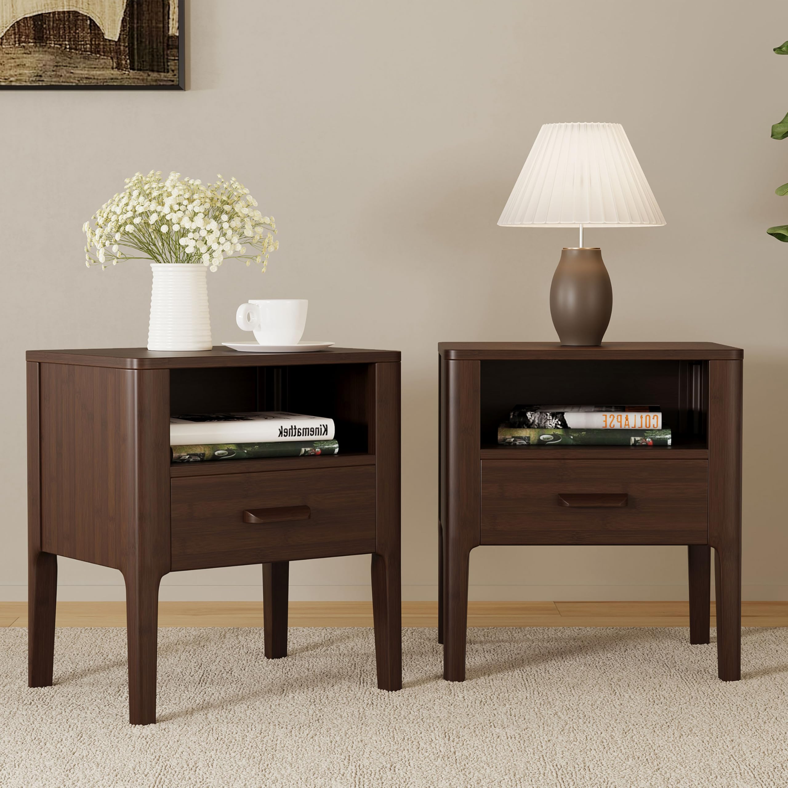 Amazon.com: Merax Bamboo Nightstands Set of 2, Night Stands w