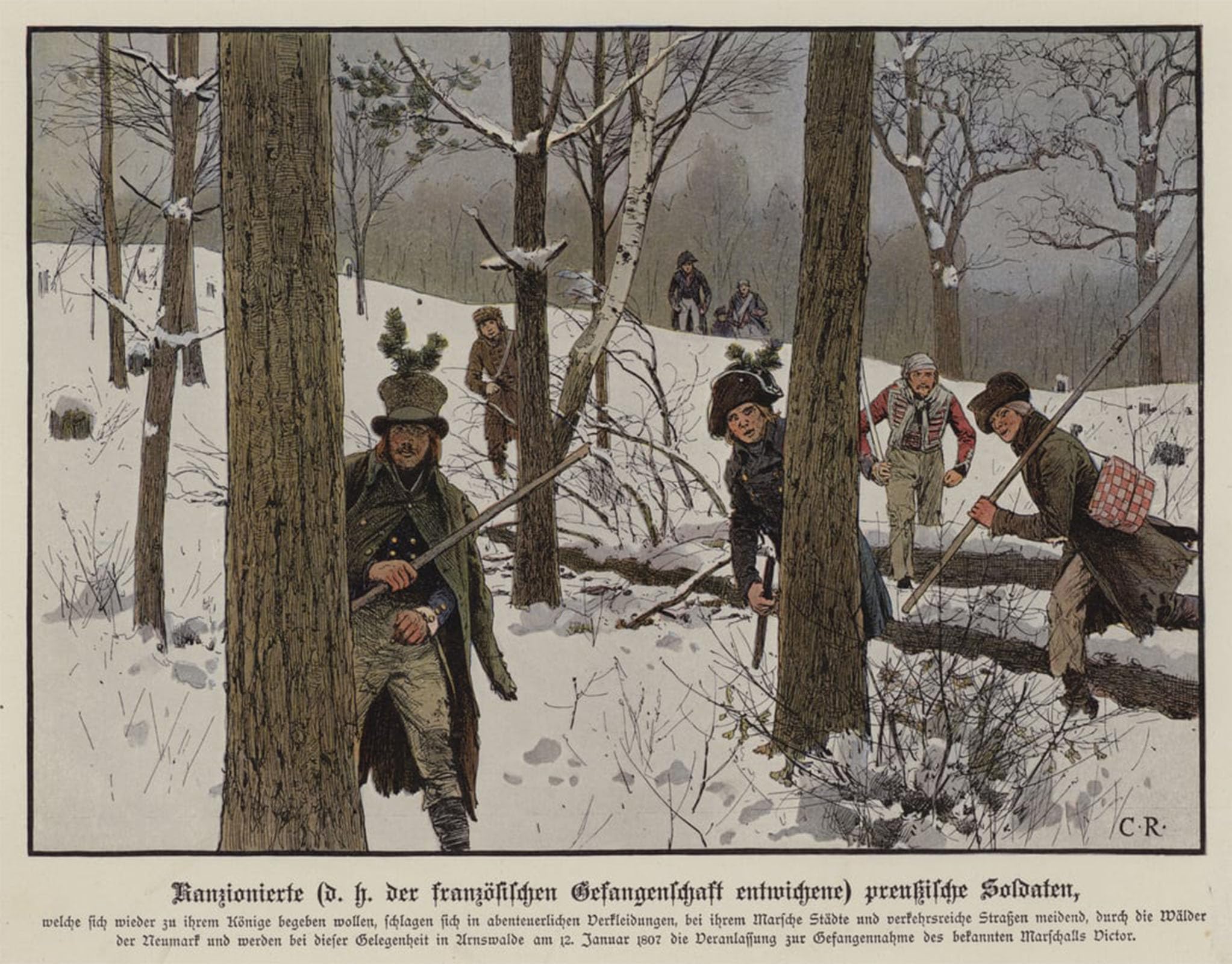 SERENDIPITP Vintage Picture Print on Canvas Wall Art Poster Prussian Soldiers Evading French Captivity January by Carl Rochling Artwork Print Poster for Wall Decor 60x90cm