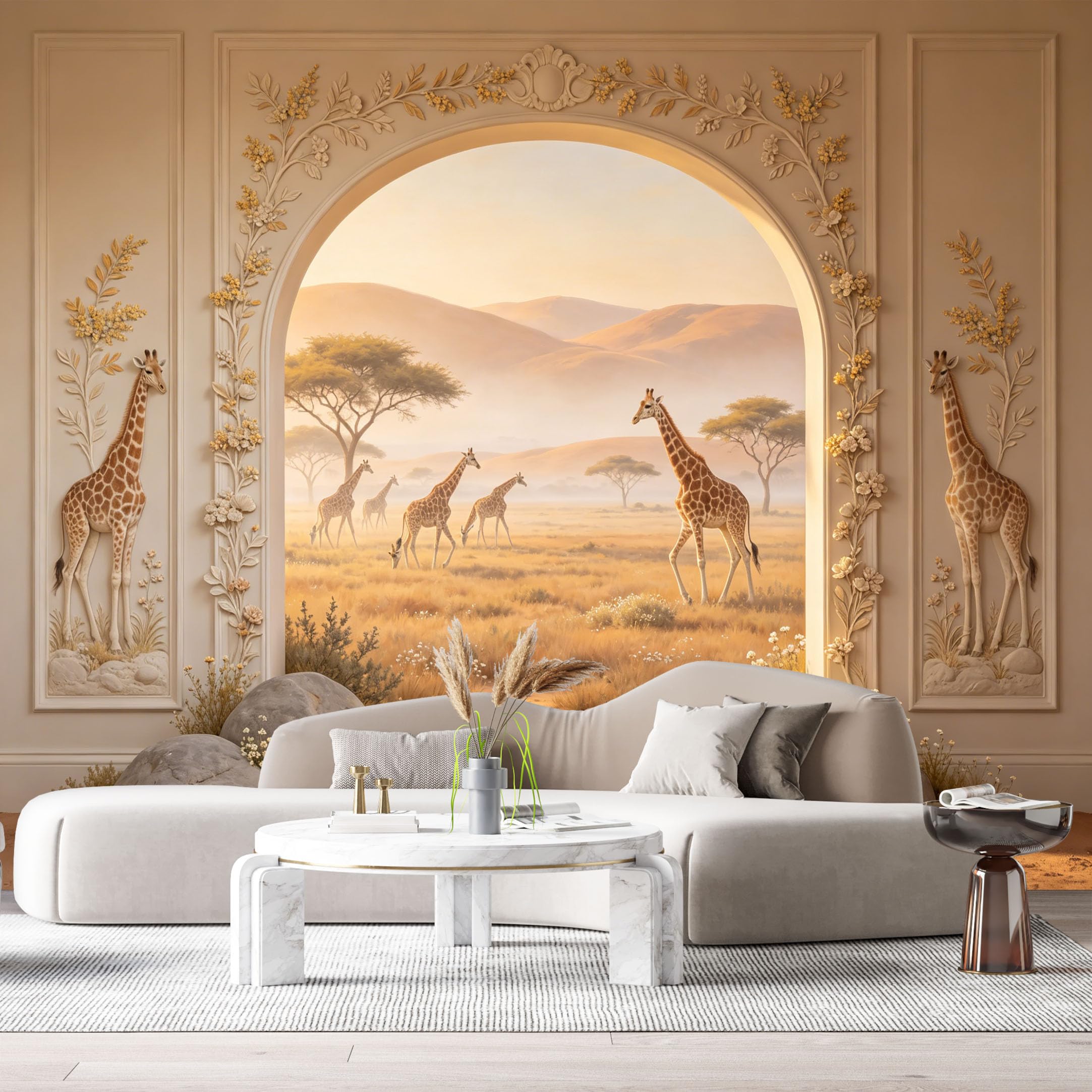 Custom Size Wall Murals Savannah Giraffe Wildlife Landscape 3D Trompe L'Oeil SelfAdhesiveWall Fabric Removable Wallpaper Wall Decor for Living Room Bedroom Bathroom