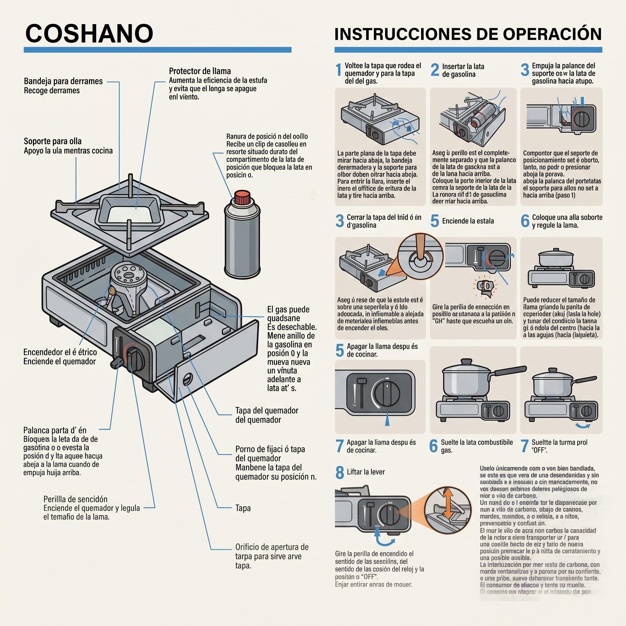 Hornillo Camping Gas Portatil, Adaptador de Bombona, Cocina Portátil, Infernillo, Fogareiro (Hornillo + 4 Botellas + Manguera + Adaptador de Bombona)