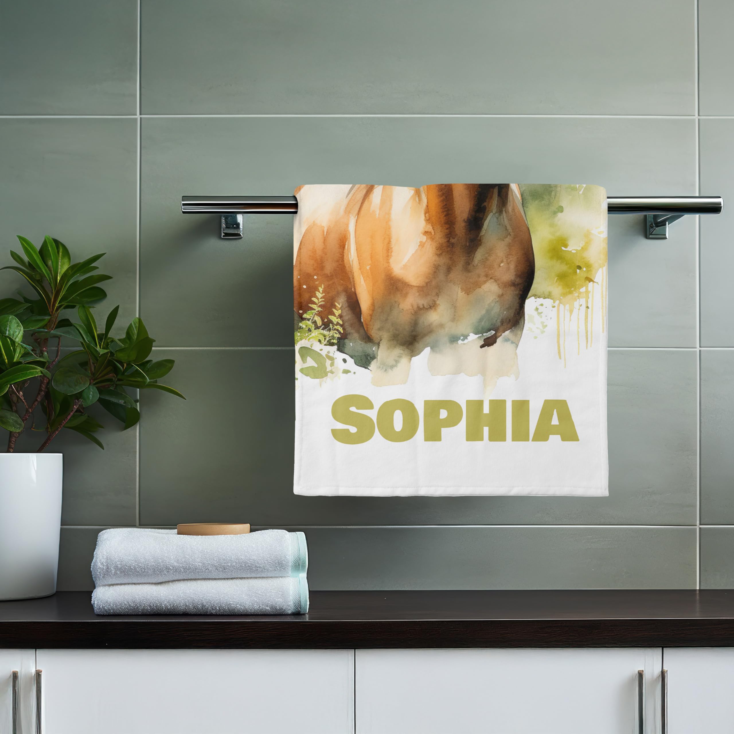 Handtuch mit Namen „Pferd Watercolor“ – Einzigartiges, bedrucktes Handtuch als persönliches Geschenk - Personalisierte Geschenke mit Pferd für Pferdeliebhaber (Pferd Watercolor, 70 x 140 cm)