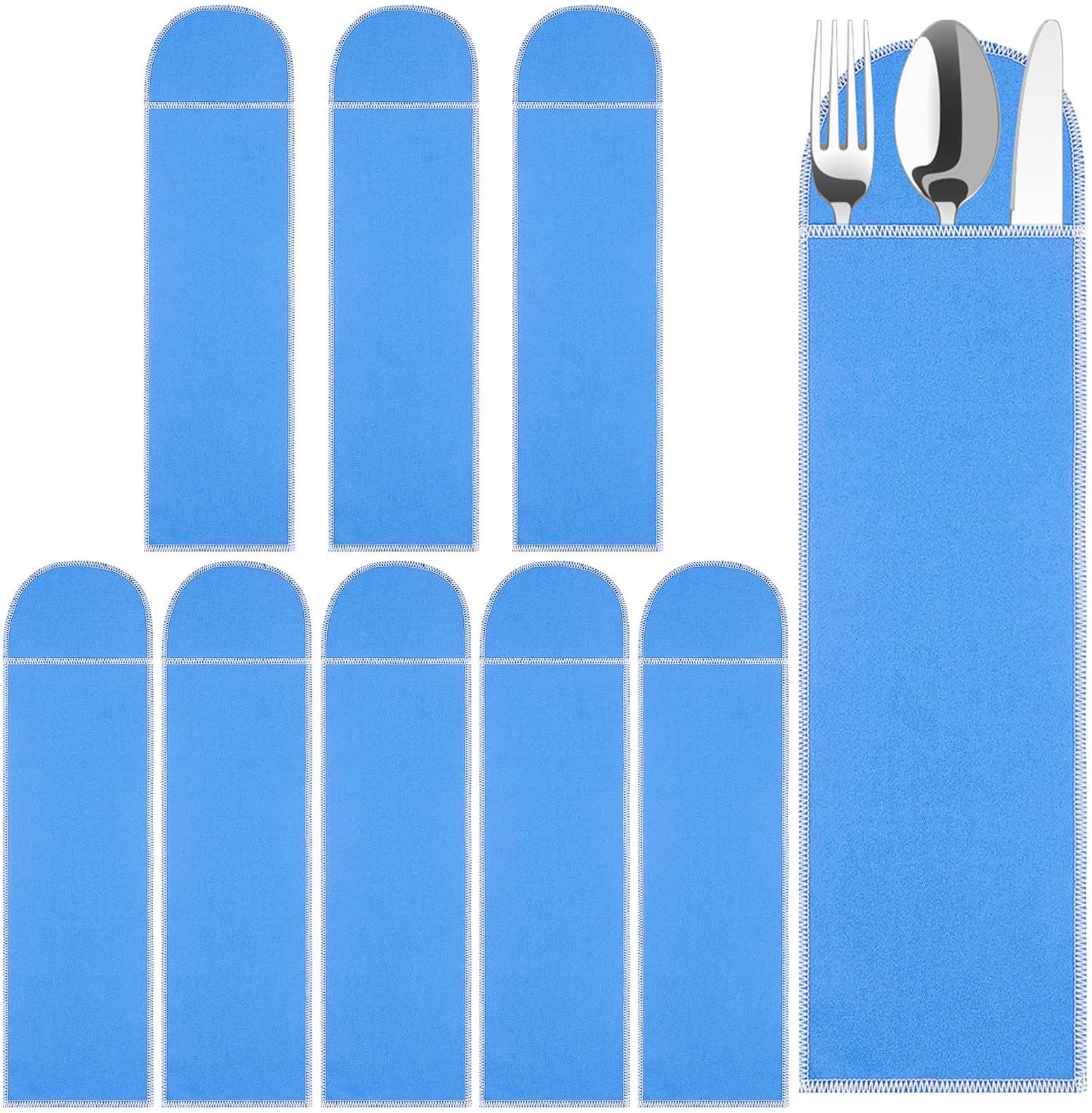 Weewooday Silver Storage Bags Anti Tarnish Silverware Sleeves Blue Flatware Silverware Storage Box Protector Bags Proof Cloth Flatware Organizer for Kitchen Teaspoon Cutlery Utensil(8 Pieces)