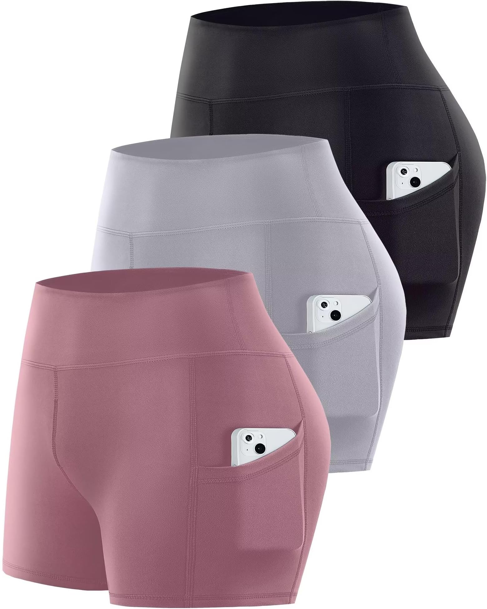 3 Pack Biker Shorts with Pockets Women,5”/8" Soft High Waist Tummy Control Yoga Workout Athletic Running