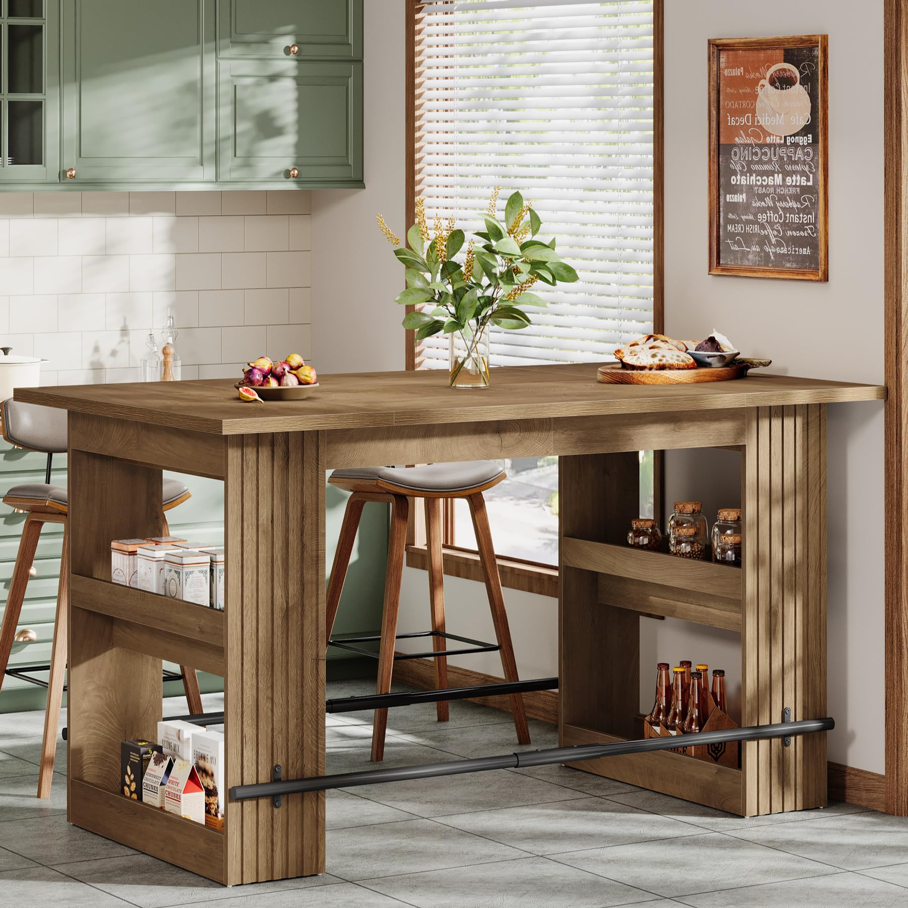 Photo 1 of Tribesigns 63" Bar Table with Storage & Footrest