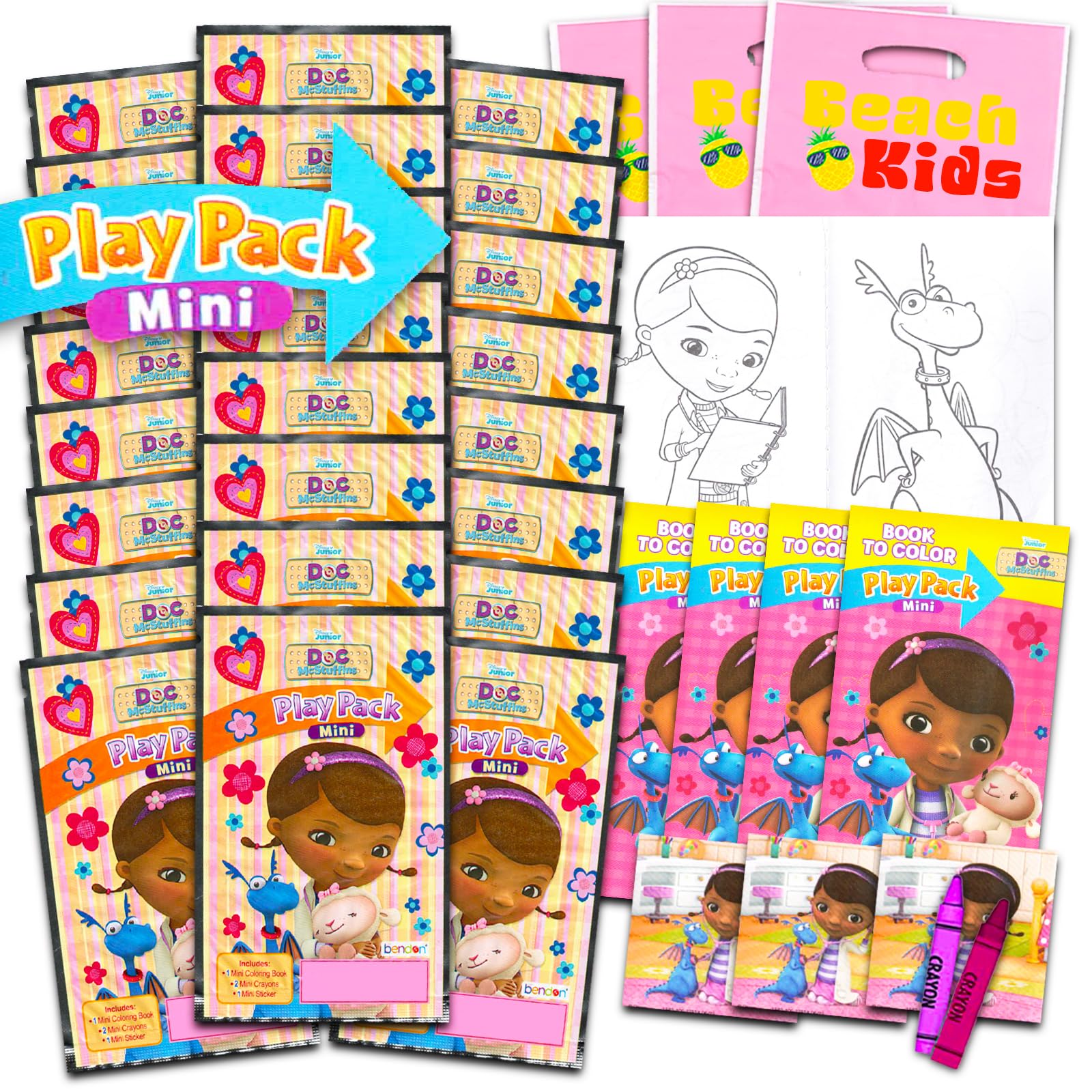 Classic Disney Doc McStuffins Mini Party Favors Set for Kids - Bundle with 24 Mini Doc McStuffins Grab n Go Play Packs with Coloring Pages, Stickers and More (Doc McStuffins Birthday Party Supplies)