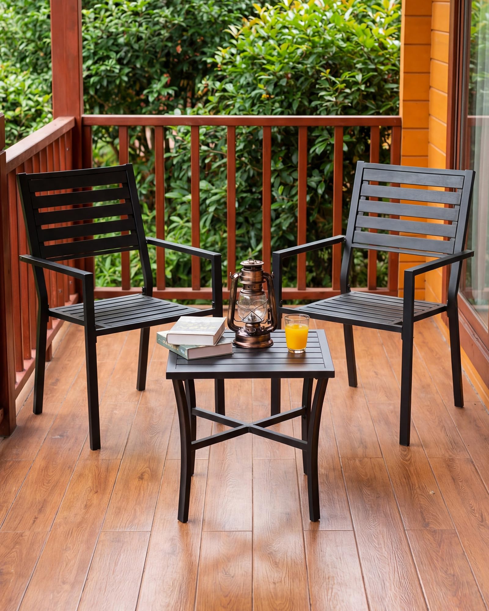 Set di mobili da giardino da 3 pezzi, resistente alle intemperie, in alluminio pressofuso e piastra in plastica, gruppo di sedute per esterni, con 1 tavolo da giardino e 2 sedie da balcone