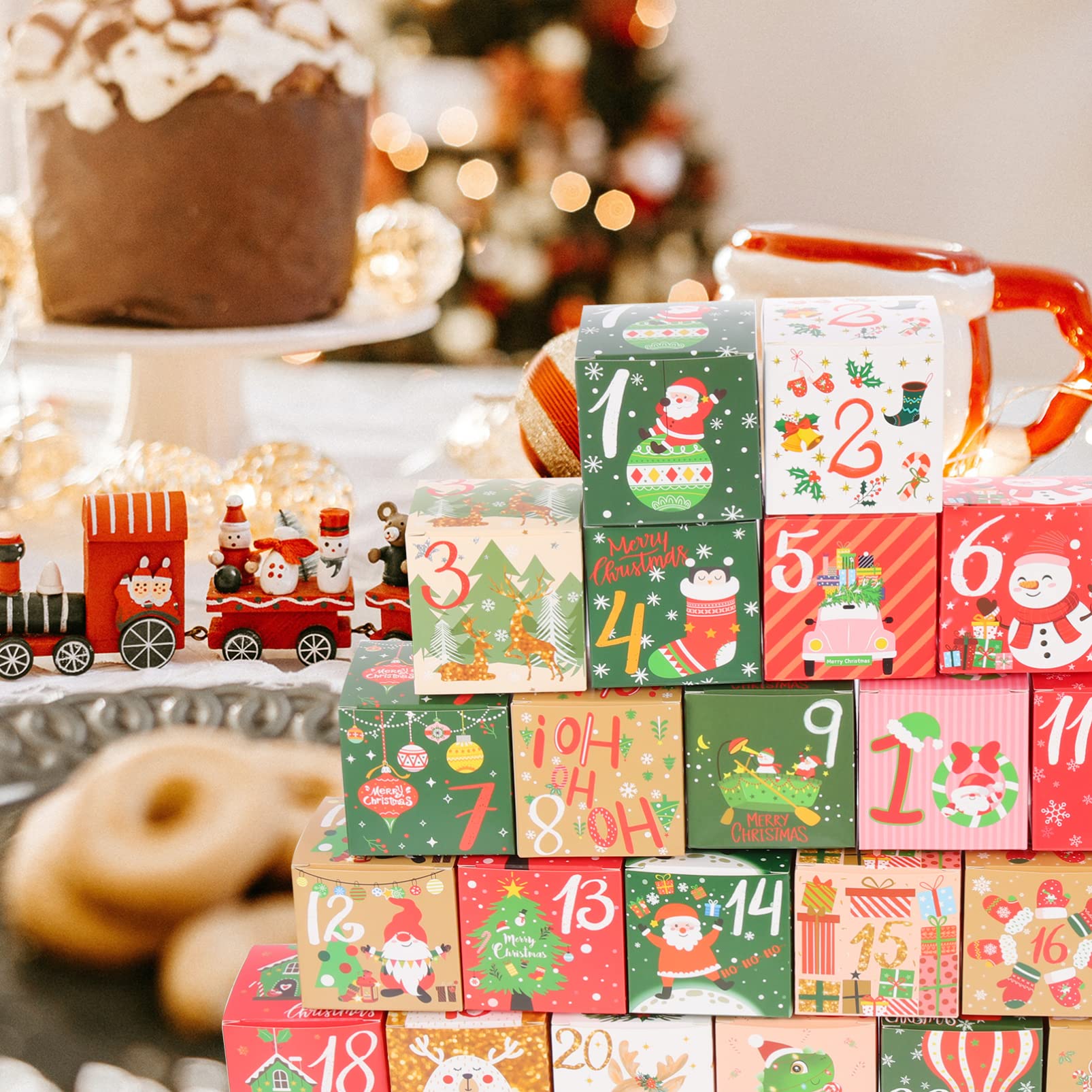 Zerodeko 120piezas Cajas para y Galletas De Envoltorios Navideños Calendarios De Adviento y Decoraciones