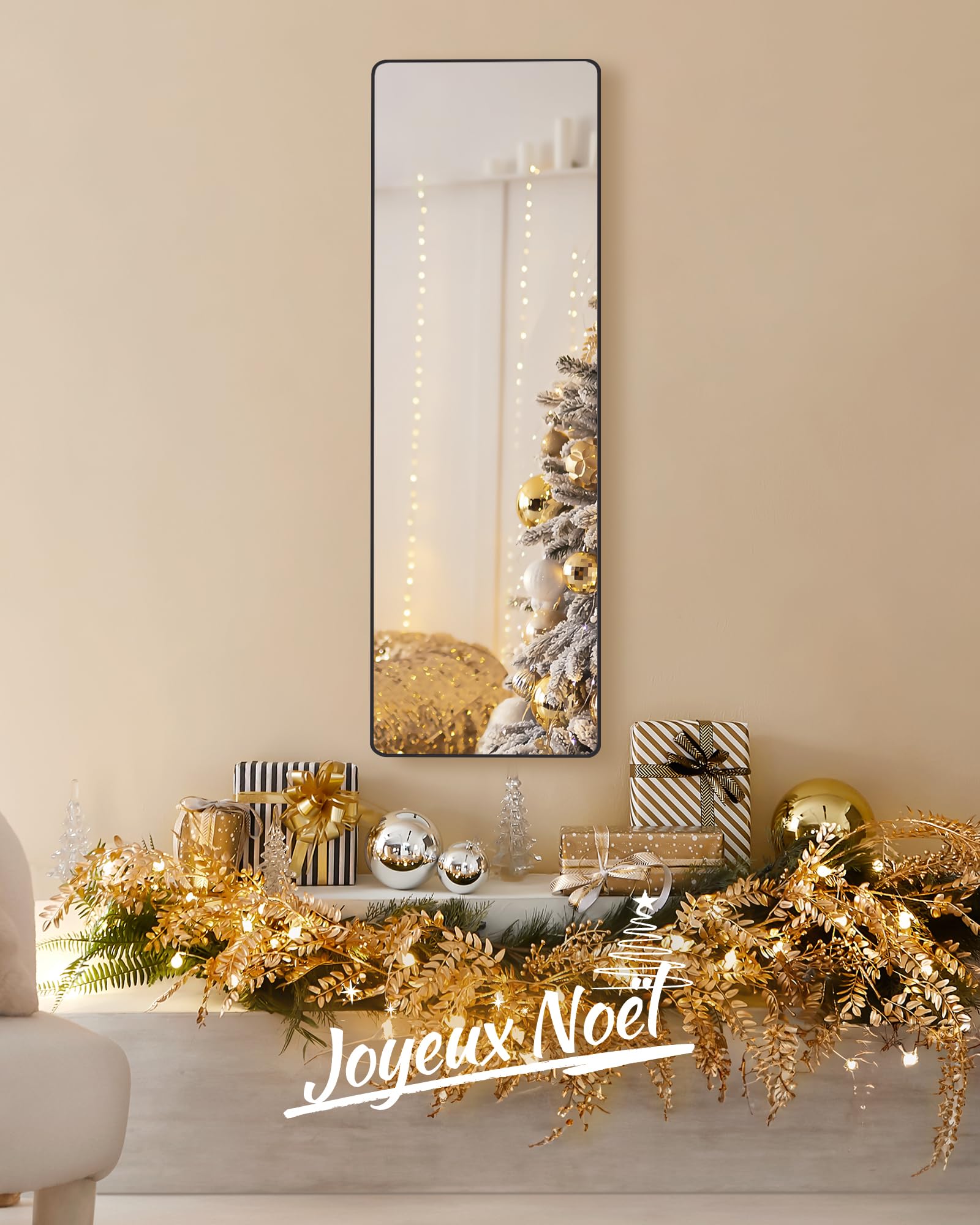 SONGMICS Miroir Intégral Suspendu, 120 x 40 cm, Miroir Rectangulaire, Cadre en Alliage d'Aluminium, Verre Trempé, pour Chambre, Salon,Dressing, Noir d'encre LFM032B01