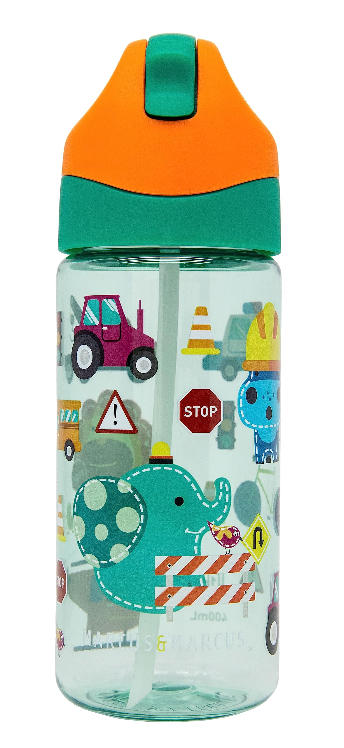 Kids Bottle in Tritan Anti-Germ 400ml Vehicles Green - Marcus & Marcus
