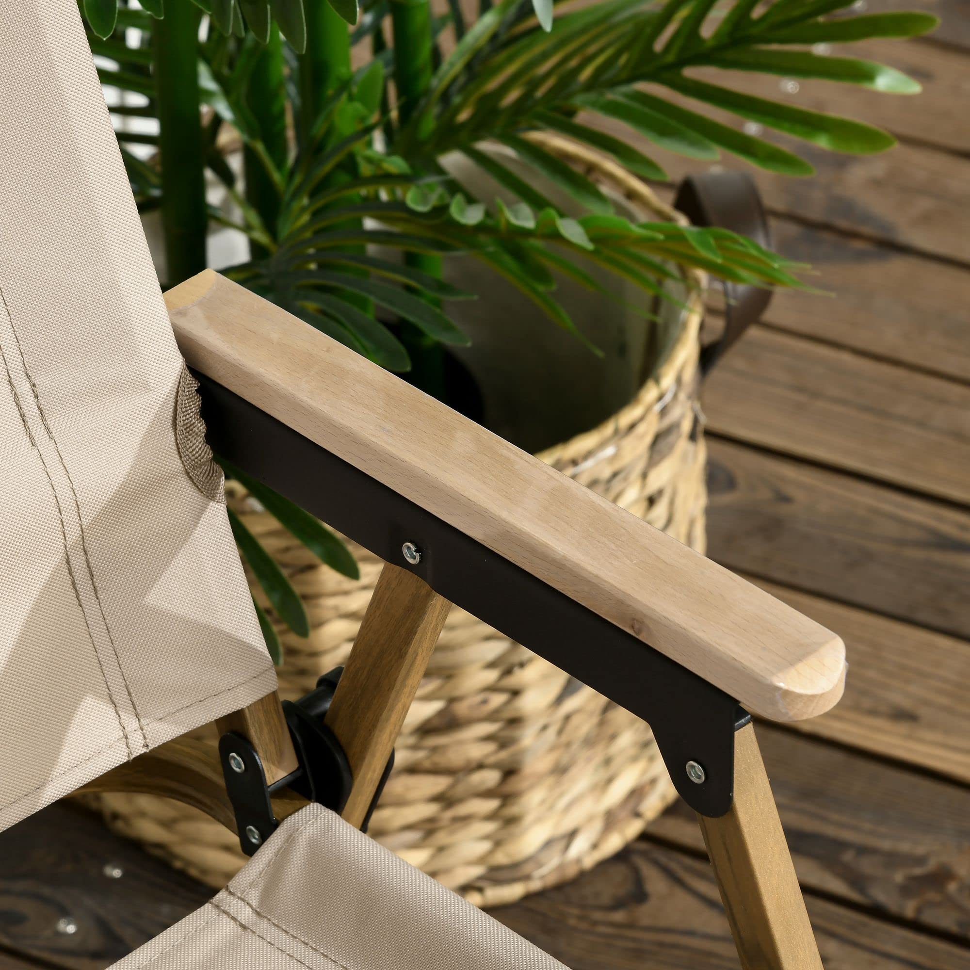 Outsunny Campingstuhl 2er Set Faltbar mit Stahlrahmen Holzoptik Khaki | Gartenstuhl, Klappsessel, Camping Klappstühle, für Pool, Strand, Oxford