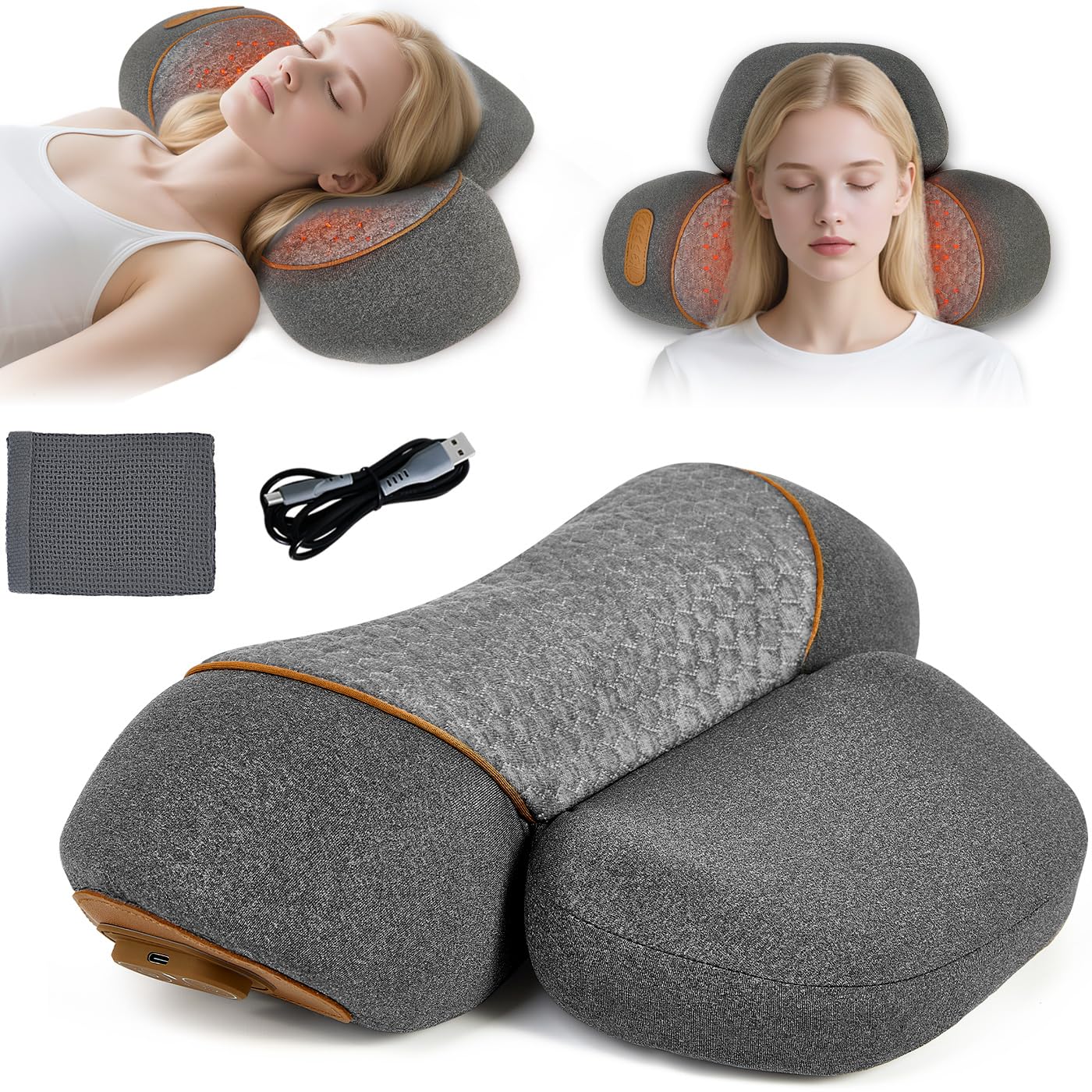 Photo 1 of Gifts for Family, 3-in-1 Electric Neck Massager Pillow for Bed - Pillow Massage Neck Hump for Shoulder Pain, with Vibrating Heating and Traction Function