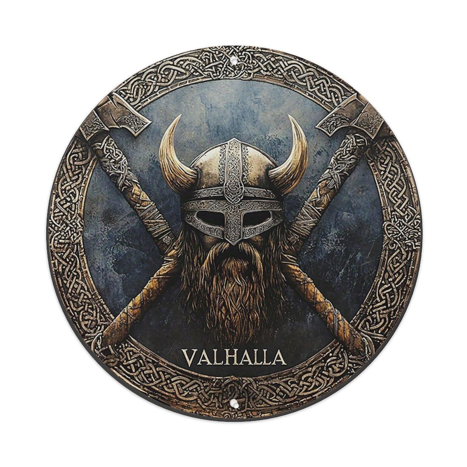 Viking Helmet Axes Valhalla Norse Round Tin Sign Vintage Metal Sign Home Bar Garden Indoor & Outdoor Wall Decor Retro Metal Poster 8x8 Inch