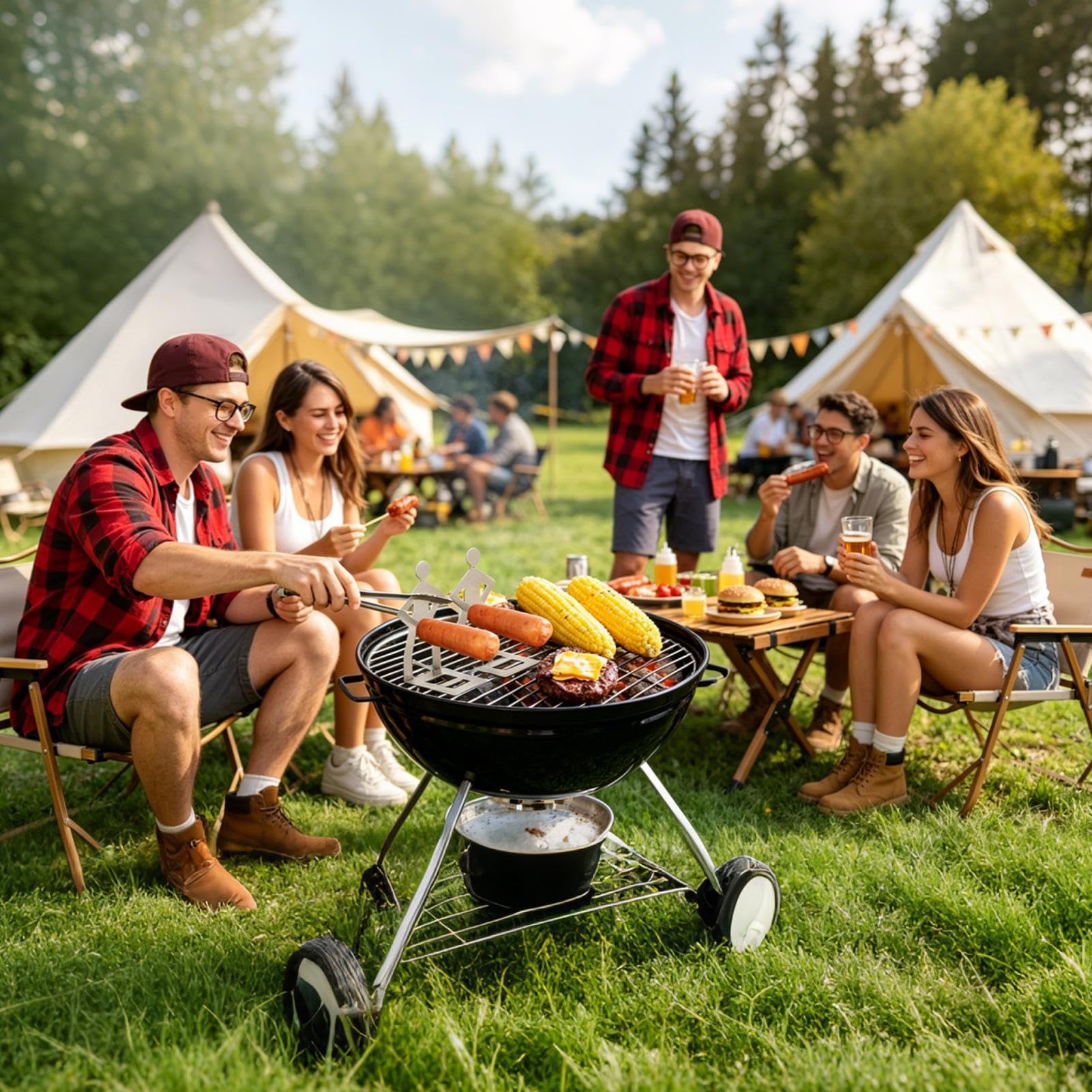 Generisch Zabawny grill do kiełbasy z kulinarnym facetem, szaszłyki ze stali nierdzewnej, nowatorskie uchwyty na hot dogi, humorystyczny zestaw do pieczenia na rożnie, artystyczna estetyka z