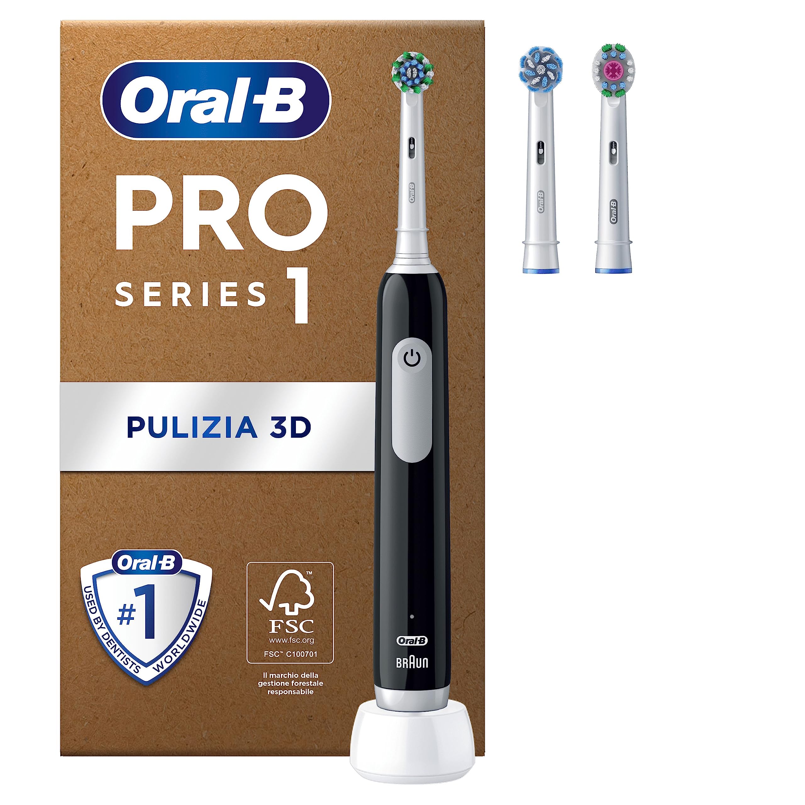Oral-B Spazzolino Elettrico Ricaricabile Pro Series 1 Nero con 2 Testine di Ricambio. 1 Spazzolino