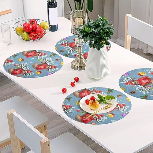 Miniatura 6 de Cute Sloth Red Dining Room Table Placemats, Non Slip Placemats Round Washable for Kitchen Table one sizex1