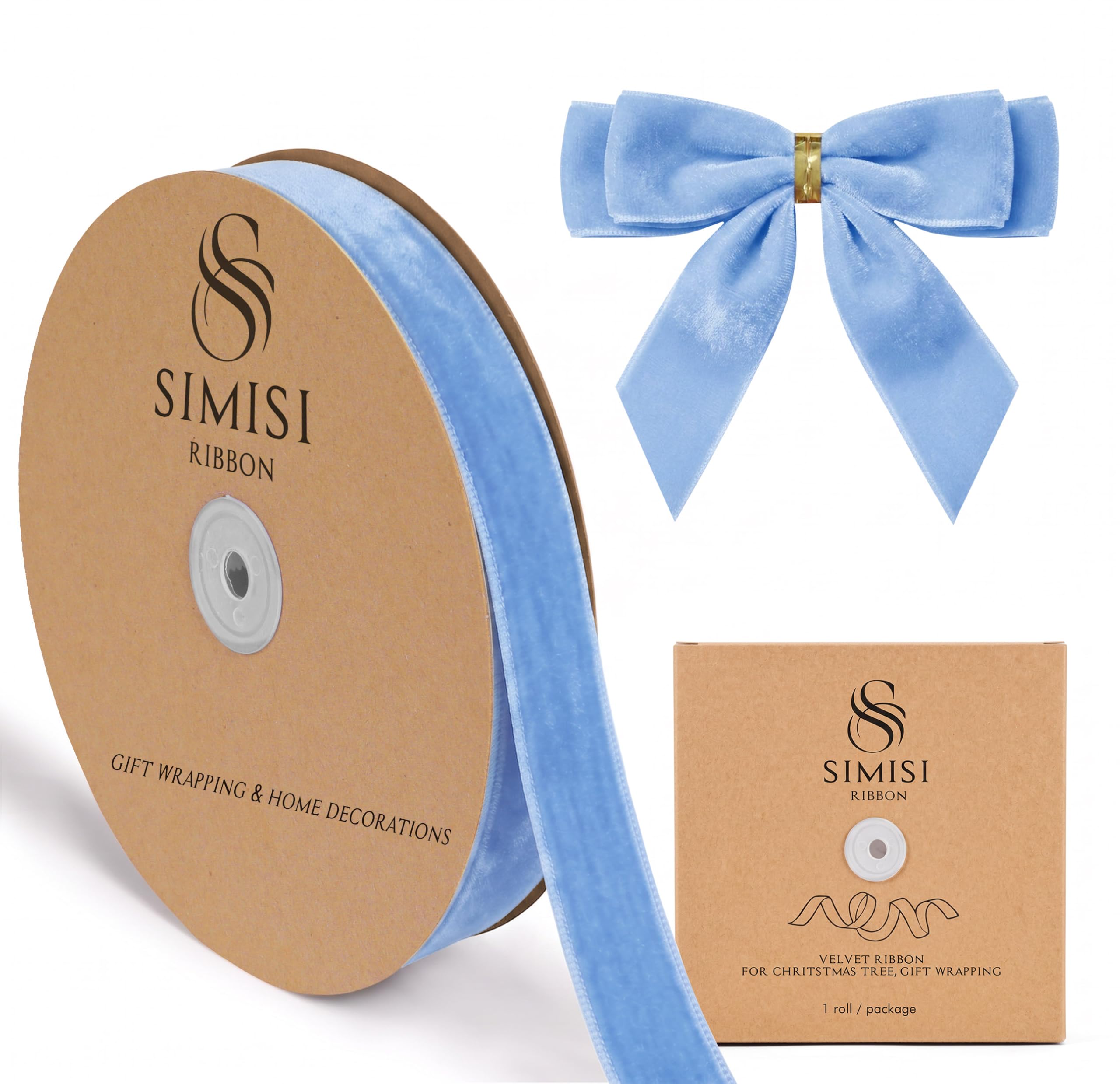 Photo 1 of SIMISI RIBBON Blue Velvet Ribbon, 1" x 25 Yards