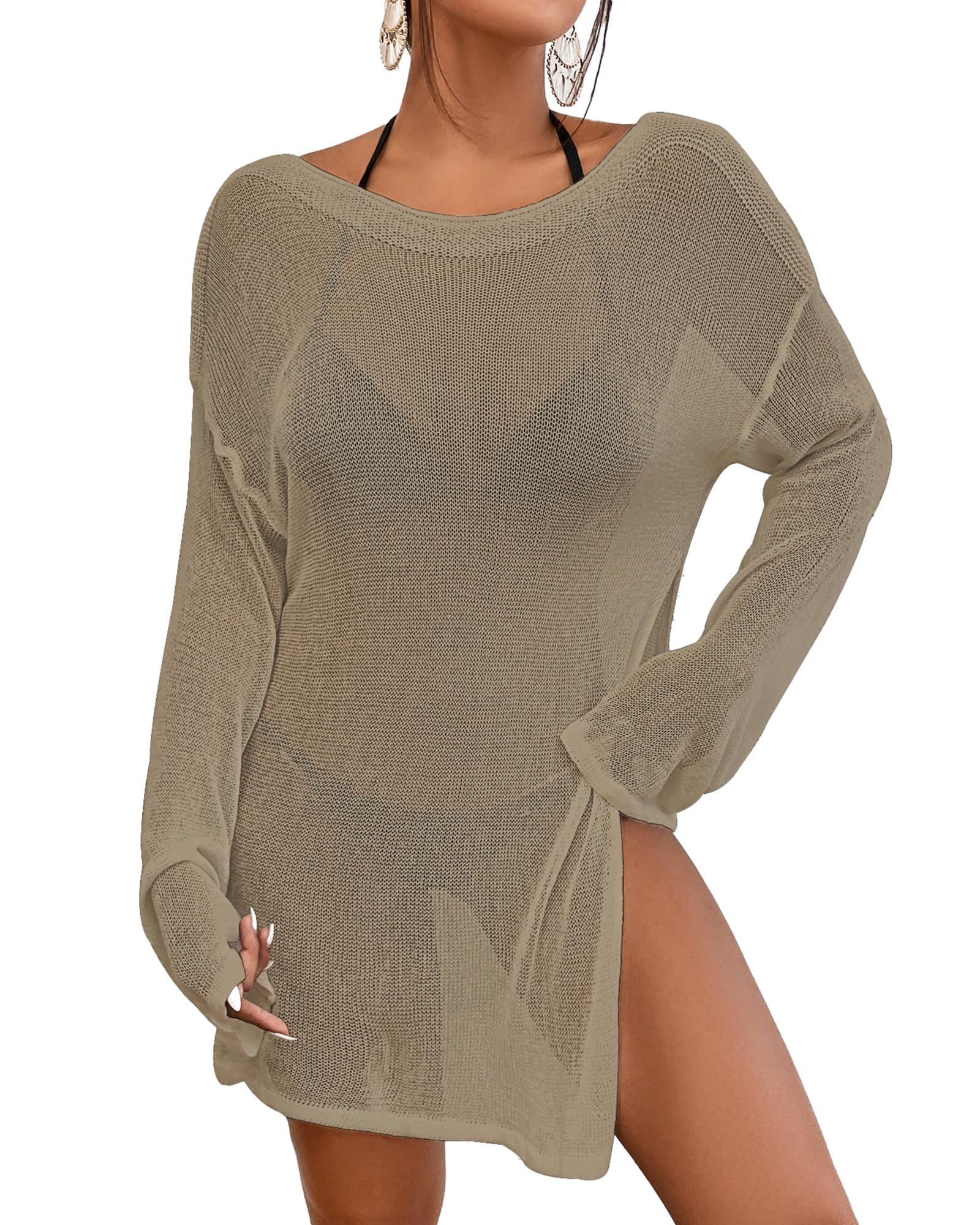 Bsubseach Crochet Cover Ups for Women Bathing Suit Cover Up Dress Mesh Beach Top