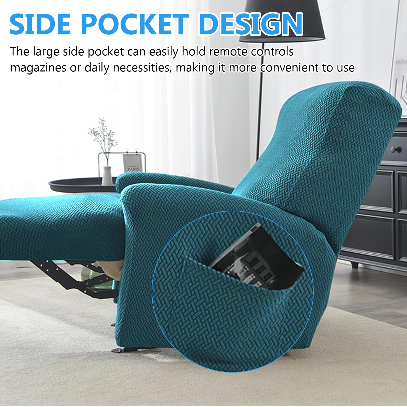 Funda Sillon Relax Reclinable, 4 Piezas Funda Butaca, Funda Sofa 1 Plaza, con Protectores para Reposabrazos y Bolsillo (Verde Oscuro)