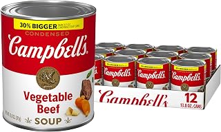 Campbell's Condensed Vegetable Beef Soup, 13.8 oz Cans (12 Pack) - Hearty Beef, Veggies & Barley in Savory Stock