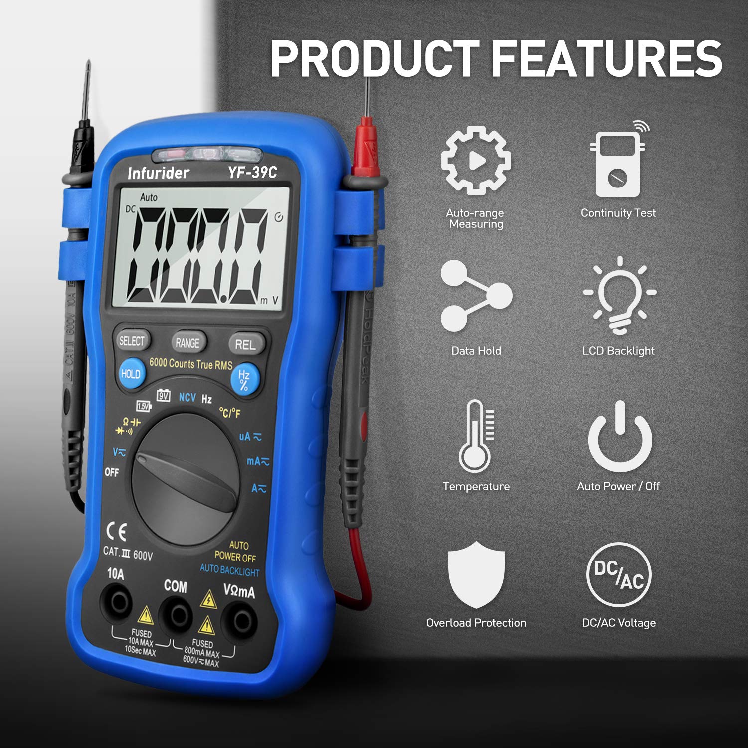 Digital Multimeter INFURIDER YF39C 6000 Counts TRMS Auto Ranging