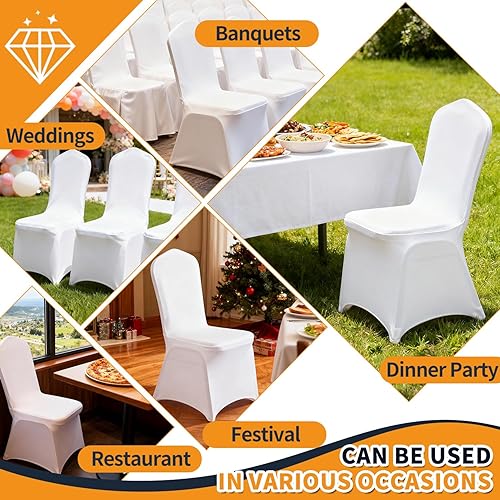 Vista 8 de Yahpetes Funda para silla de banquete de poliéster y elastano, color blanco, parte delantera plana, elástica, para bodas, banquetes, comedores, 1